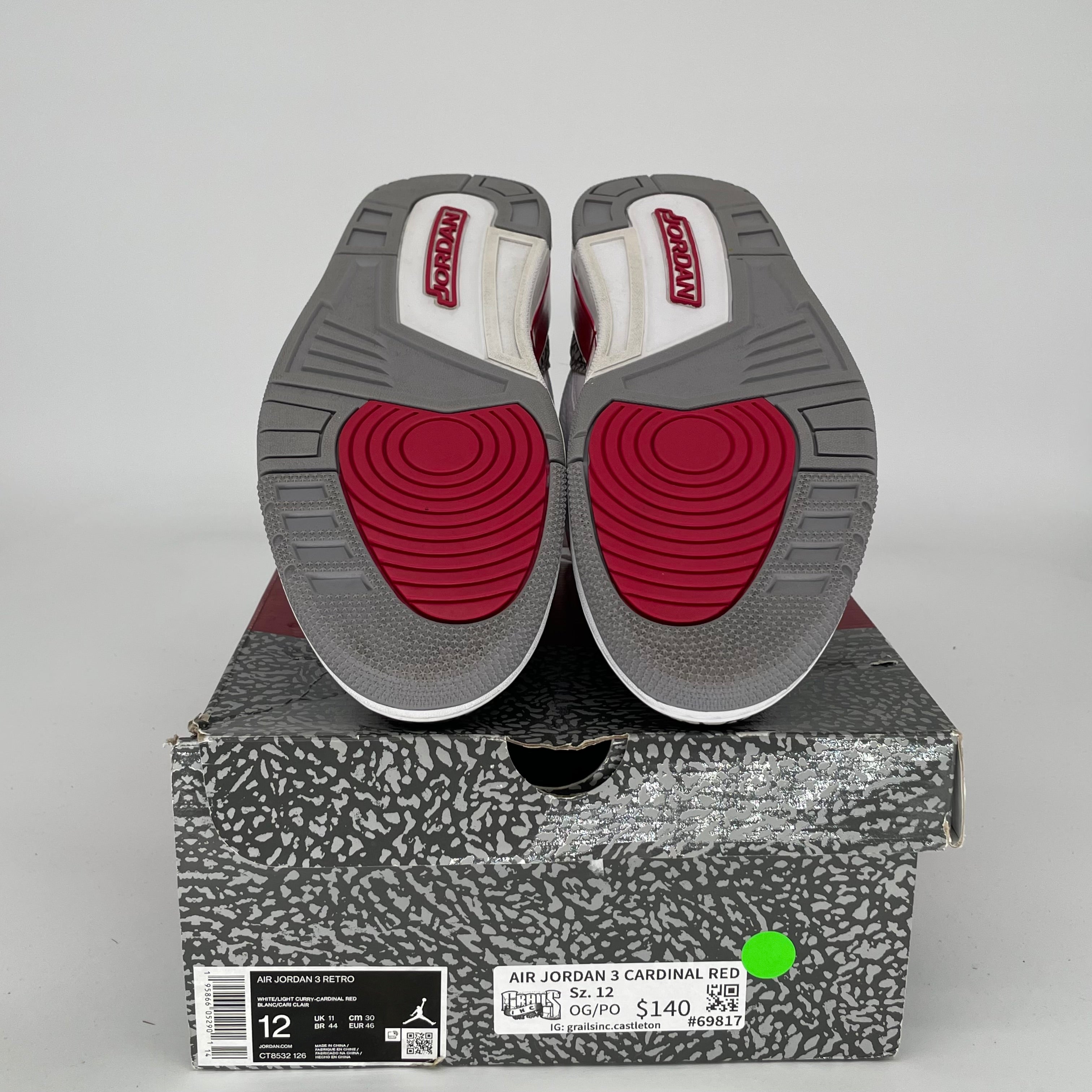 AIR JORDAN 3 Cardinal Red Retro Basketball Shoes Men's Size 12 (CT8532-126) - Perfect for Streetwear & Sneaker Collection