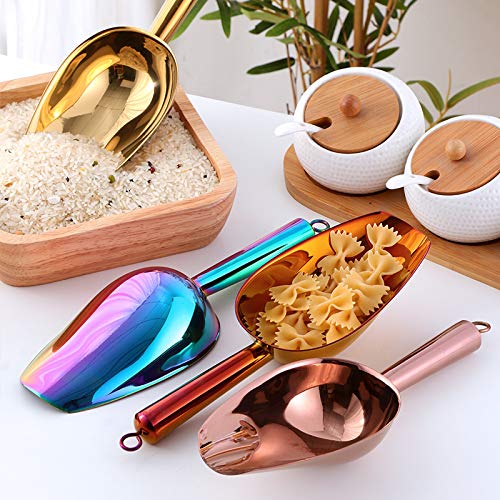Premium Stainless Steel Ice Scoop - Multi-Purpose Utility Scoop for Ice Cubes, Candy, Flour, Sugar, Coffee Beans & Protein Powder | Rust-Free, Dishwasher Safe Metal Scoop for Kitchen, Baking, Party & Pantry Organization | Ideal for Coffee Shops, Bars, Home Kitchens & Commercial Use (Gold)