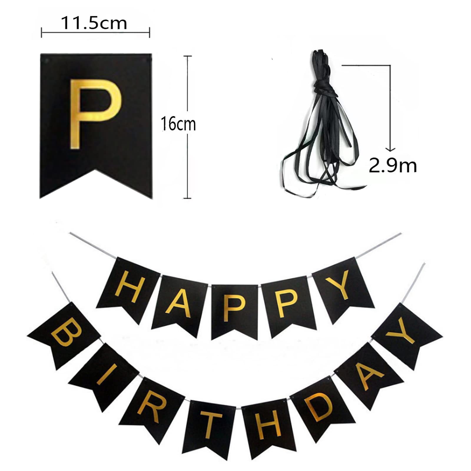 Happy Birthday Banner - Black and Gold Party Decorations for Birthday Celebrations | Perfect for Birthday Parties, Anniversaries & Special Events