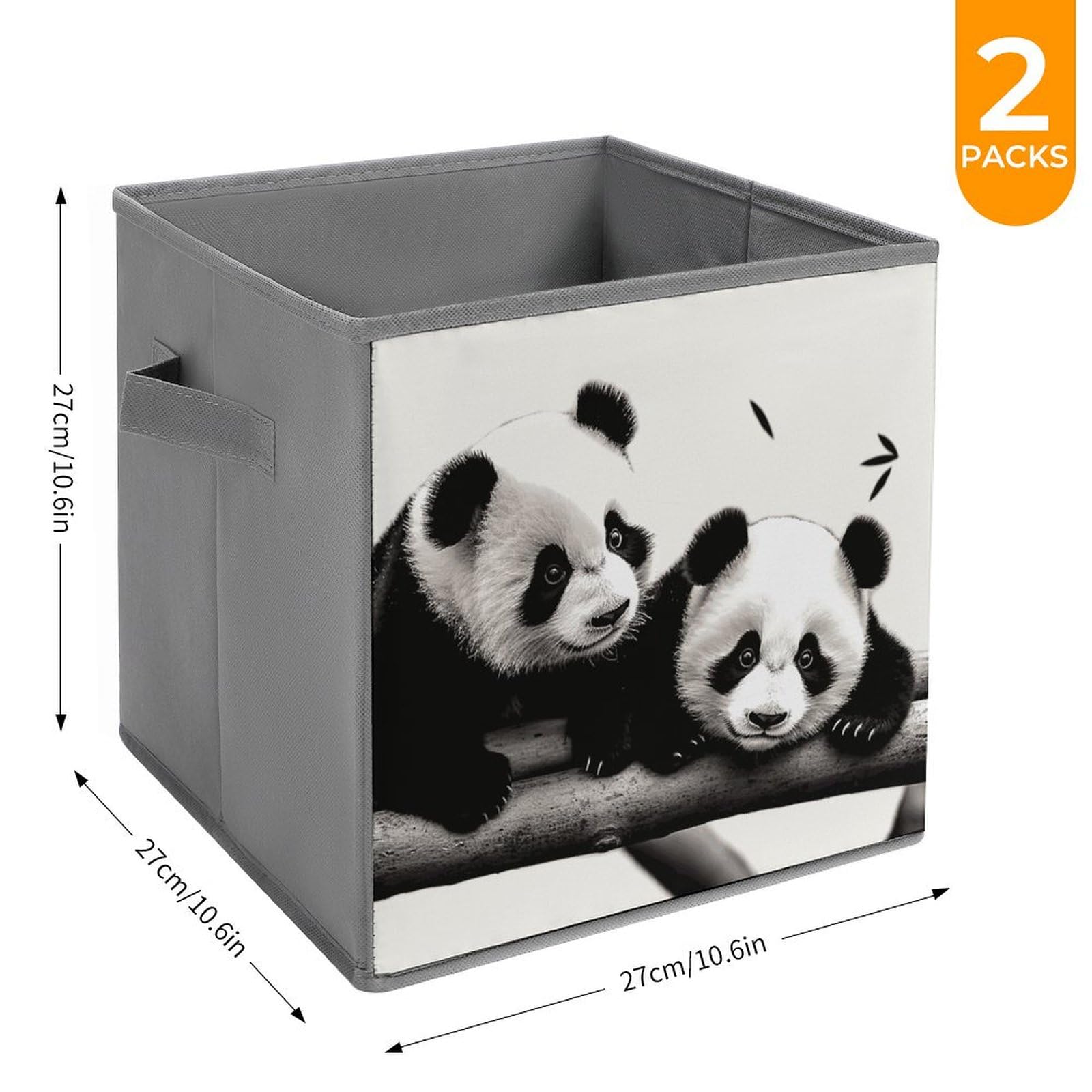 Cute Panda Printed Storage Baskets with Handles - 2 Pack Organizer Boxes for Bedroom, Closet & Living Room | Perfect for Toys, Blankets & Home Organization
