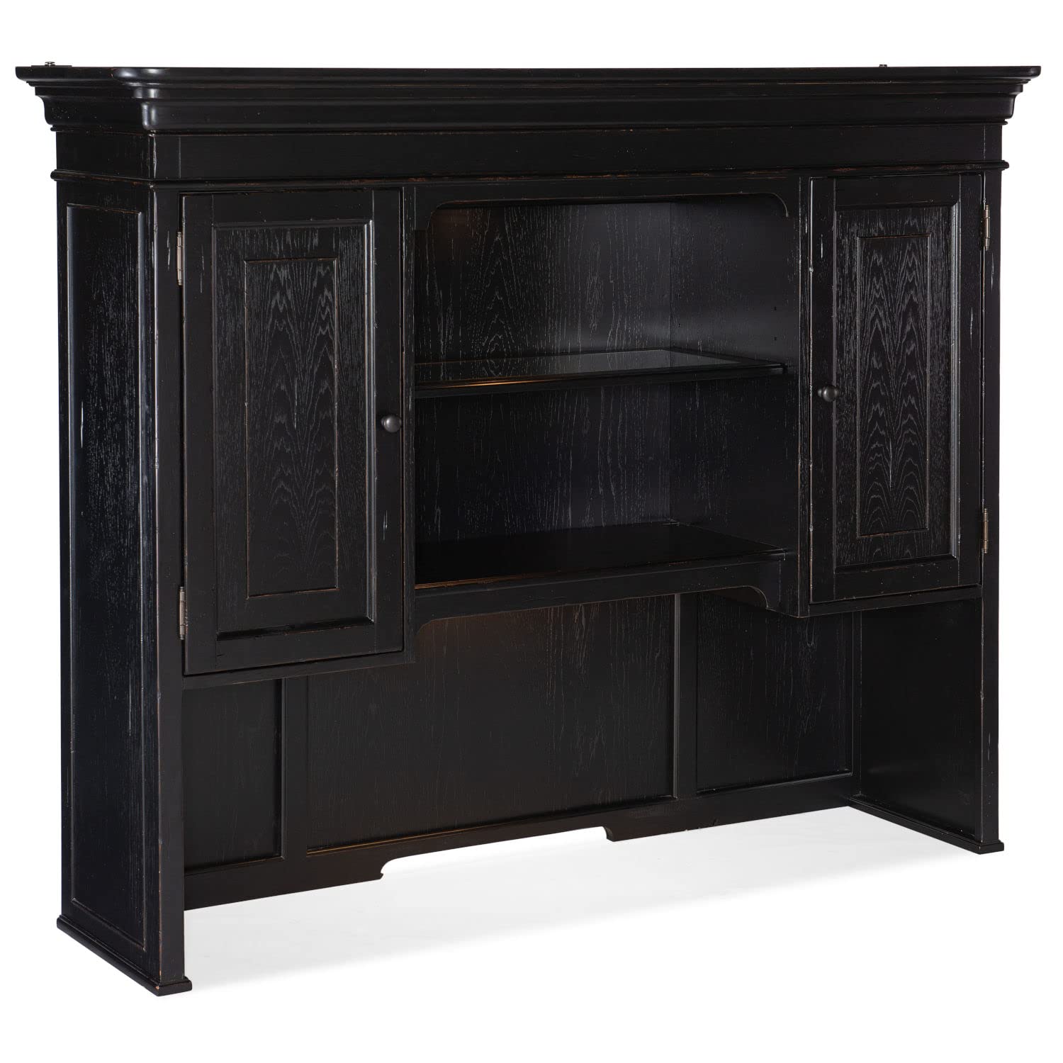 Hooker Furniture Bristowe Pecan Veneer Office Credenza Hutch in Tuxedo Black - Stylish Home Office Storage Solution for Files, Books & Decor