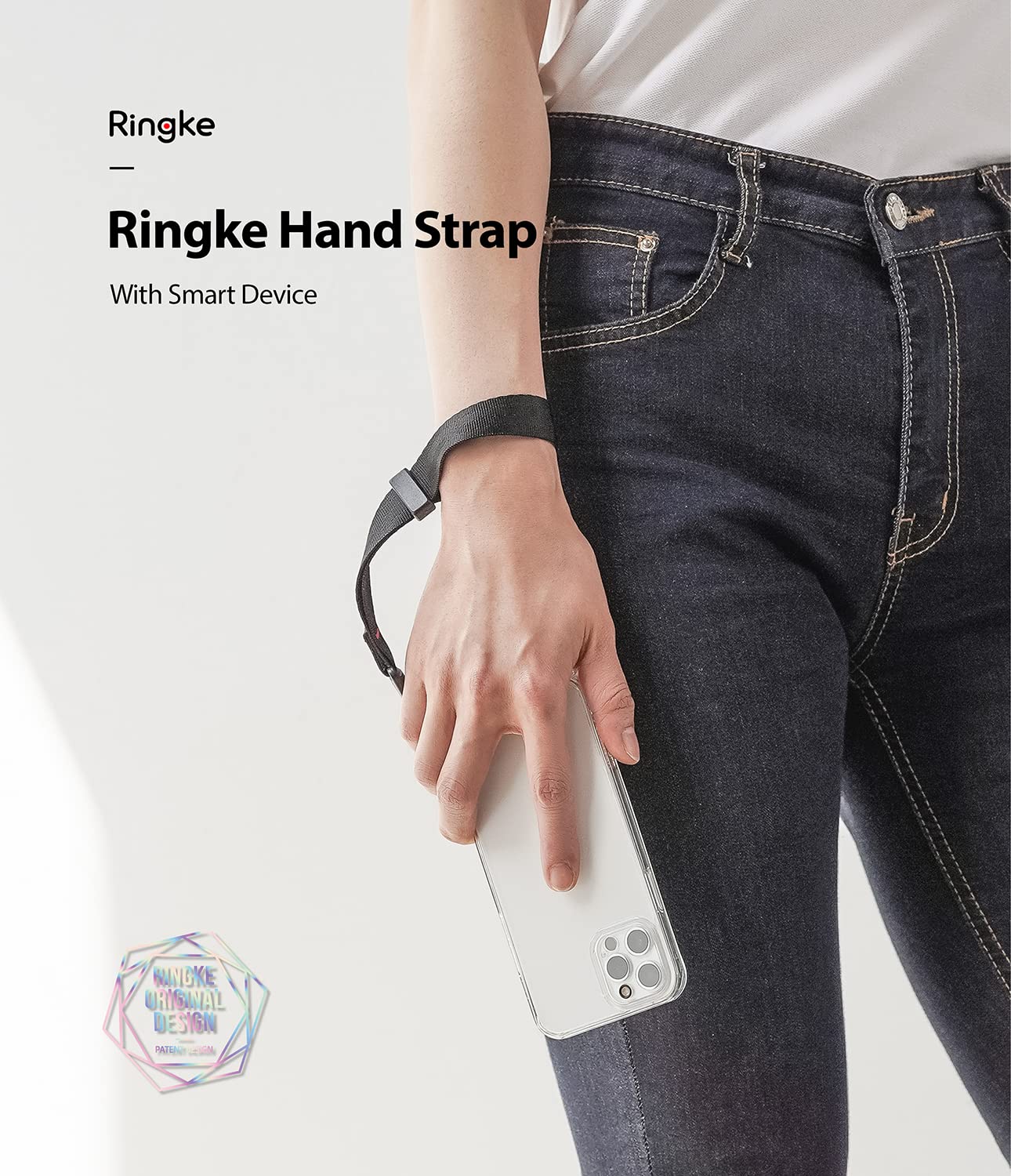**Ringke Adjustable Universal Phone Wrist Strap - Durable Hand Strap for Smartphones & Cameras - Secure Lanyard for Travel, Hiking & Outdoor Activities - Black**
