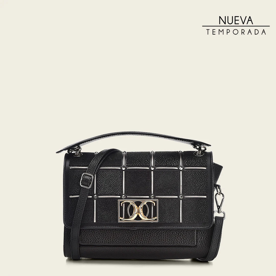 BOD0BMA Stylish Black Stingray Leather Handbag for Women - Perfect for Evening Parties, Date Nights & Special Occasions