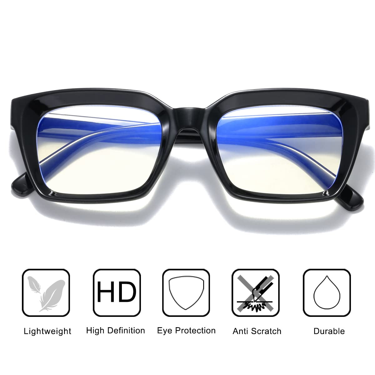 Blue Light Blocking Glasses for Women & Men - Anti Eye Strain Computer Glasses for Gaming, Reading & Phone Use - Thick Square Frame (Model 2105) - Perfect for Office Work, Online Classes & Night Screen Time