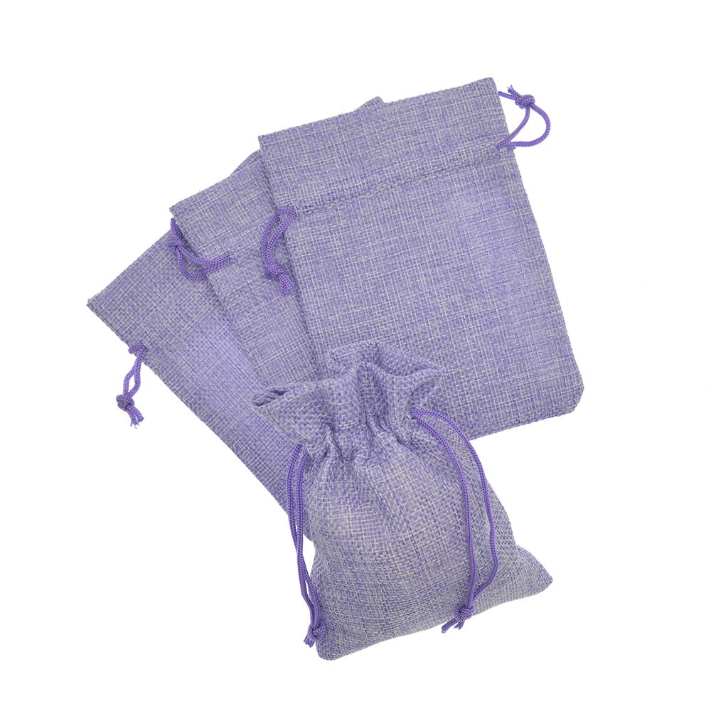50Pcs Light Purple Burlap Drawstring Bags for Jewelry, Wedding Favors & DIY Crafts (3.9x5.5in)