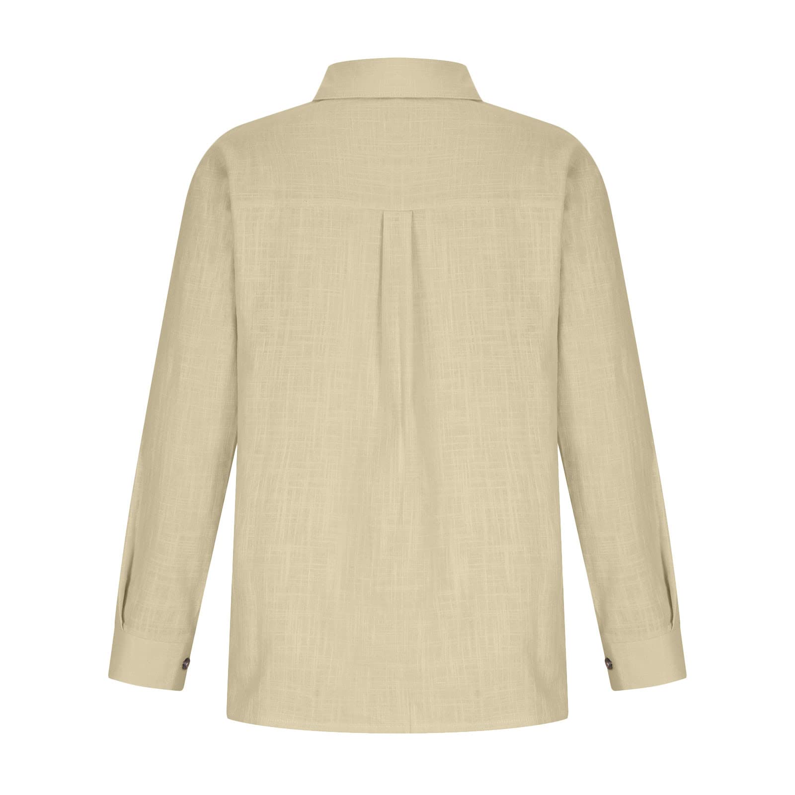 Women's Linen Long Sleeve Blouse with Button Lapel - Elegant Work & Casual Slim Fit Cotton Top for Office, Date Night & Everyday Wear