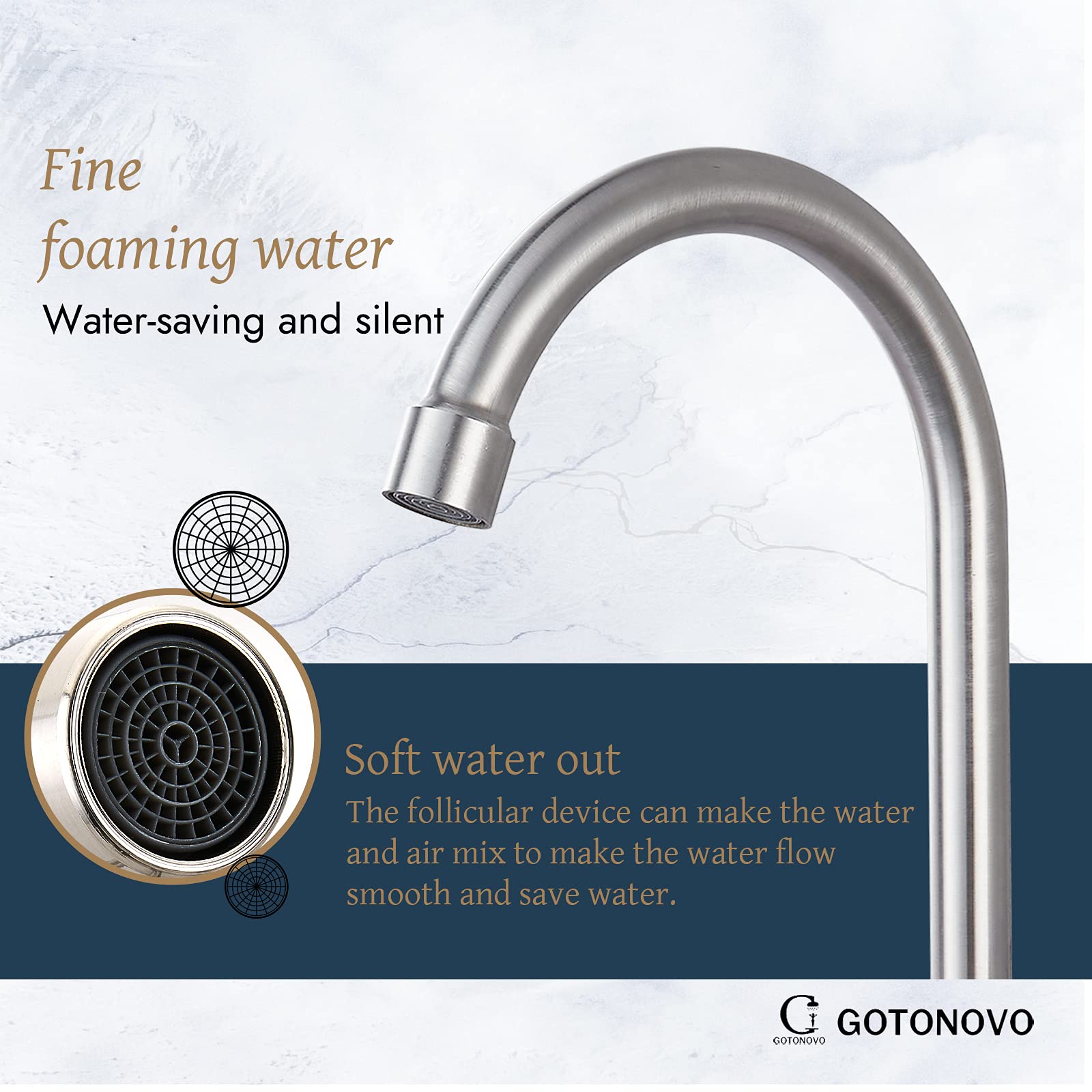 Gotonovo Brushed Nickel Stainless Steel Single Handle Cold Water Kitchen Sink Faucet - Rotatable Bar Faucet for Bathroom & Kitchen, Silver Finish - Perfect for Modern Homes & Commercial Spaces