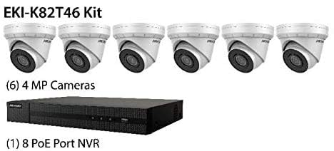 HIKVISION EKI-K82T46 4K Security NVR Kit with 8-Channel POE NVR & 6x 4MP IR Outdoor Dome Cameras – Ideal for Home & Business Surveillance