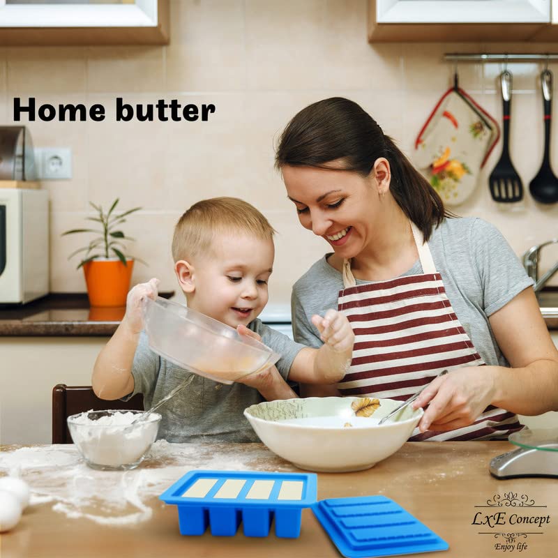 Silicone Butter Molds with Lid & Spatula - 4 Stick Forms for Herb Butter, Baking, Candles & Cookies | Reusable Purple Butter Tray for Kitchen, DIY Gifts & Party Decorations