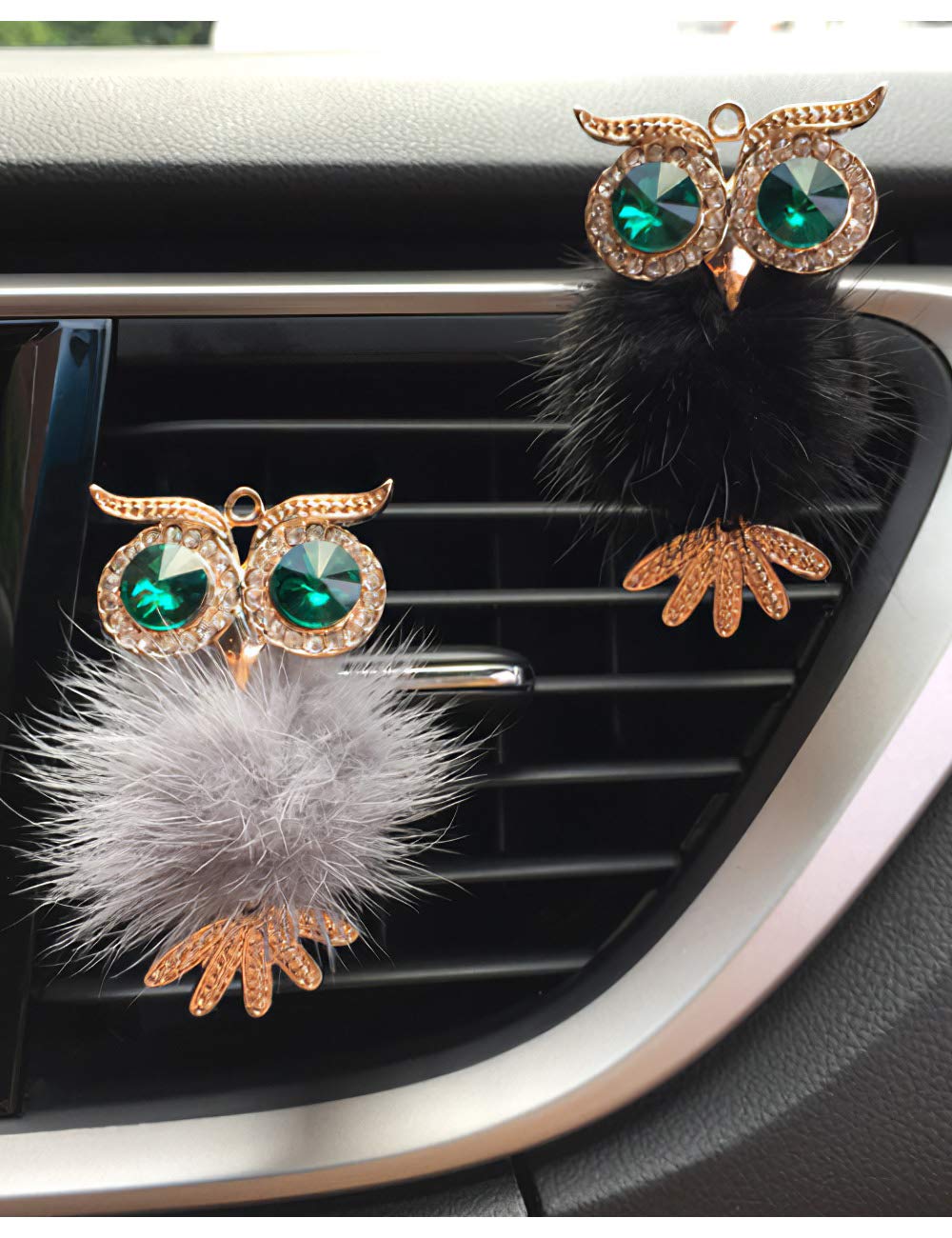 2pcs Owl Cute Car Air Freshener Diffuser Vent Clip - Bling Crystal Car Air Vent Charms for Women (Black, Gray) | Car Accessories, Home Decor & Gift Ideas