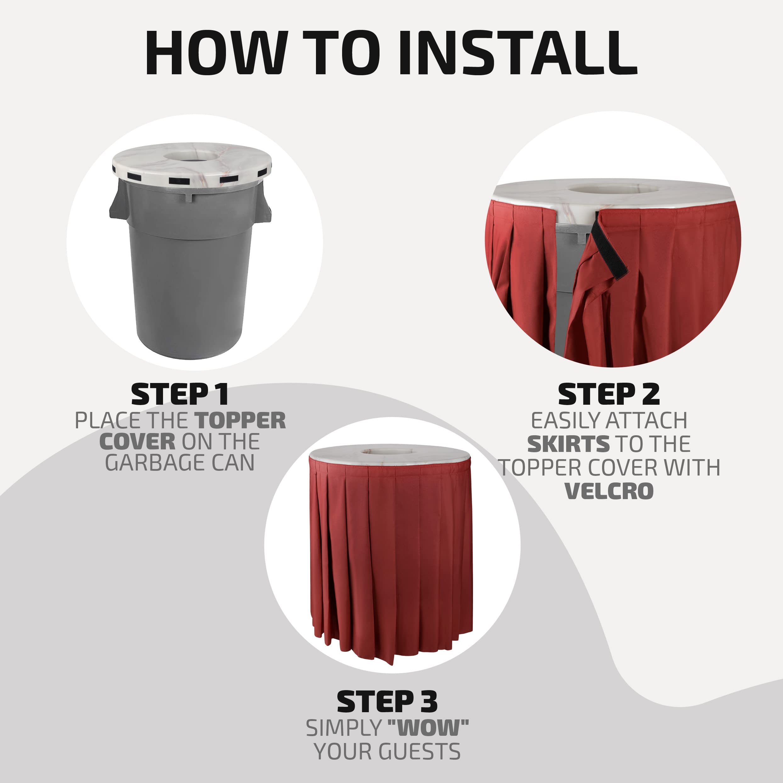 44-55 Gallon Trash Can Topper with Skirt - Marble Design Black Lid Cover for Kitchen, Bathroom & Outdoor Waste Bins - Durable & Stylish Garbage Can Accessory