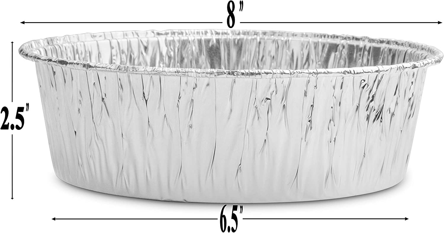 8-Inch Extra Deep Round Aluminum Disposable Cake Pans - Heavy Duty Dutch Oven Liners for Baking, Freezing & Food Storage (150 Count) - Perfect for Birthday Parties, Catering & Meal Prep