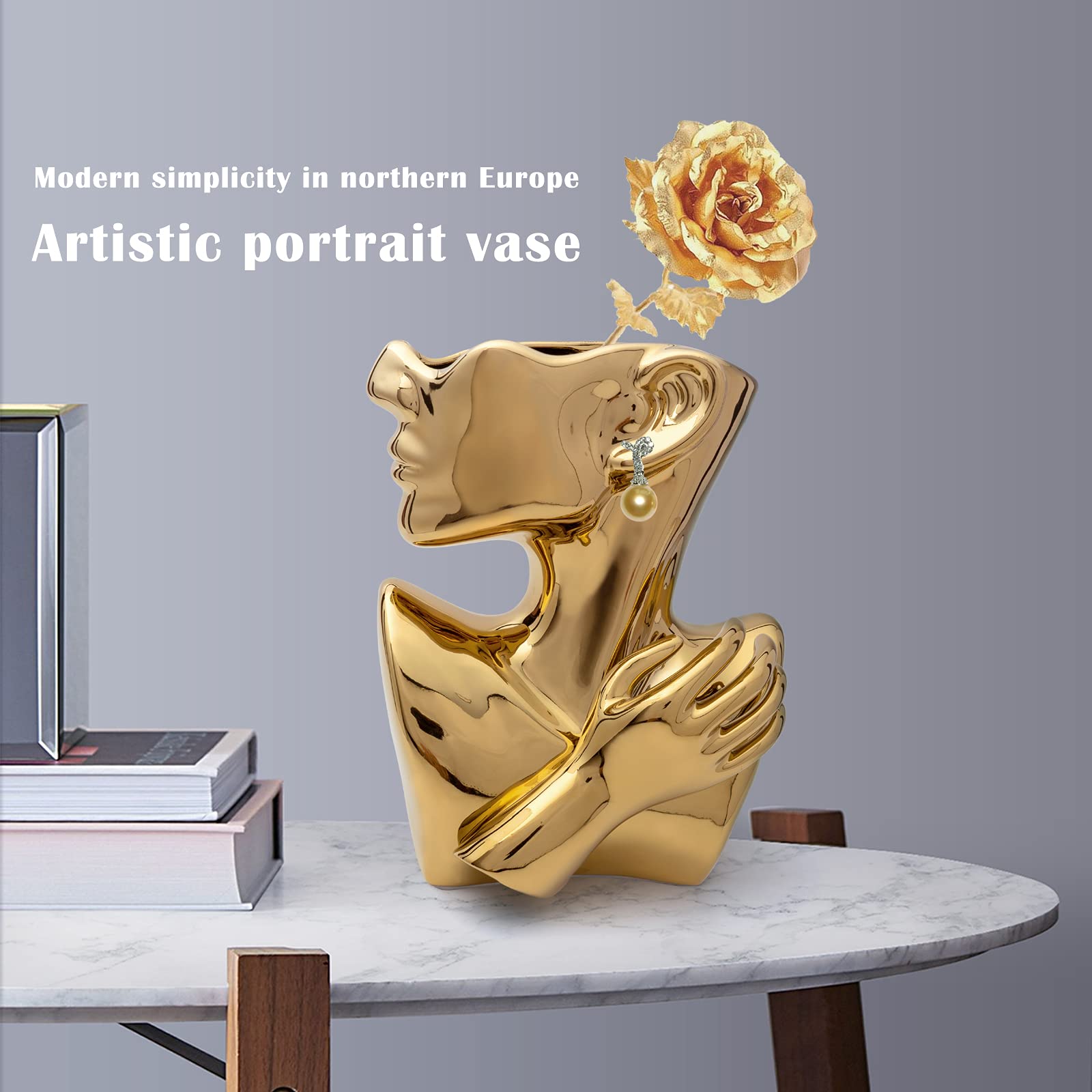 Notakia Gold Succulent Planter Bust Vase - Small Face Head Planter for Cactus & Succulents - Unique Home Decor Indoor Plant Pot - Perfect for Office Desk, Living Room & Gift Ideas
