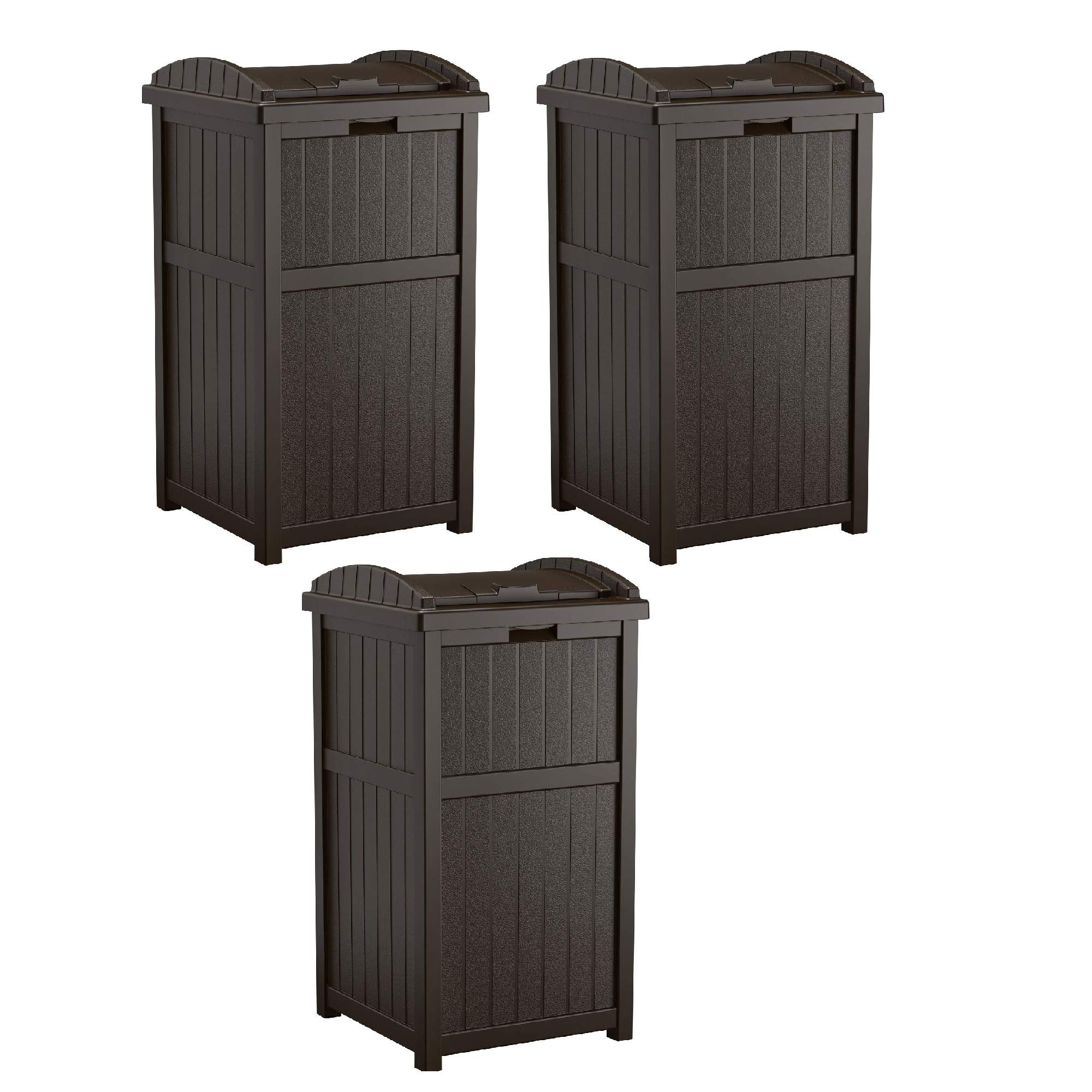 **Suncast 33-Gallon Outdoor Trash Hideaway Bin - 3-Pack Garbage Can for Patio, Yard & Garden Waste Disposal - Durable & Weather-Resistant**