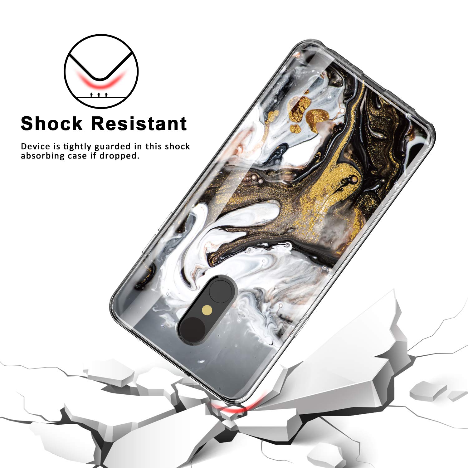 Premium Shockproof Phone Case for LG K40/K12 Plus/X4/Solo LTE/Harmony 3/Xpression Plus 2 - Matte Marble Design with Tempered Glass Screen Protector | Slim Protective Cover for Everyday Use, Work & Travel