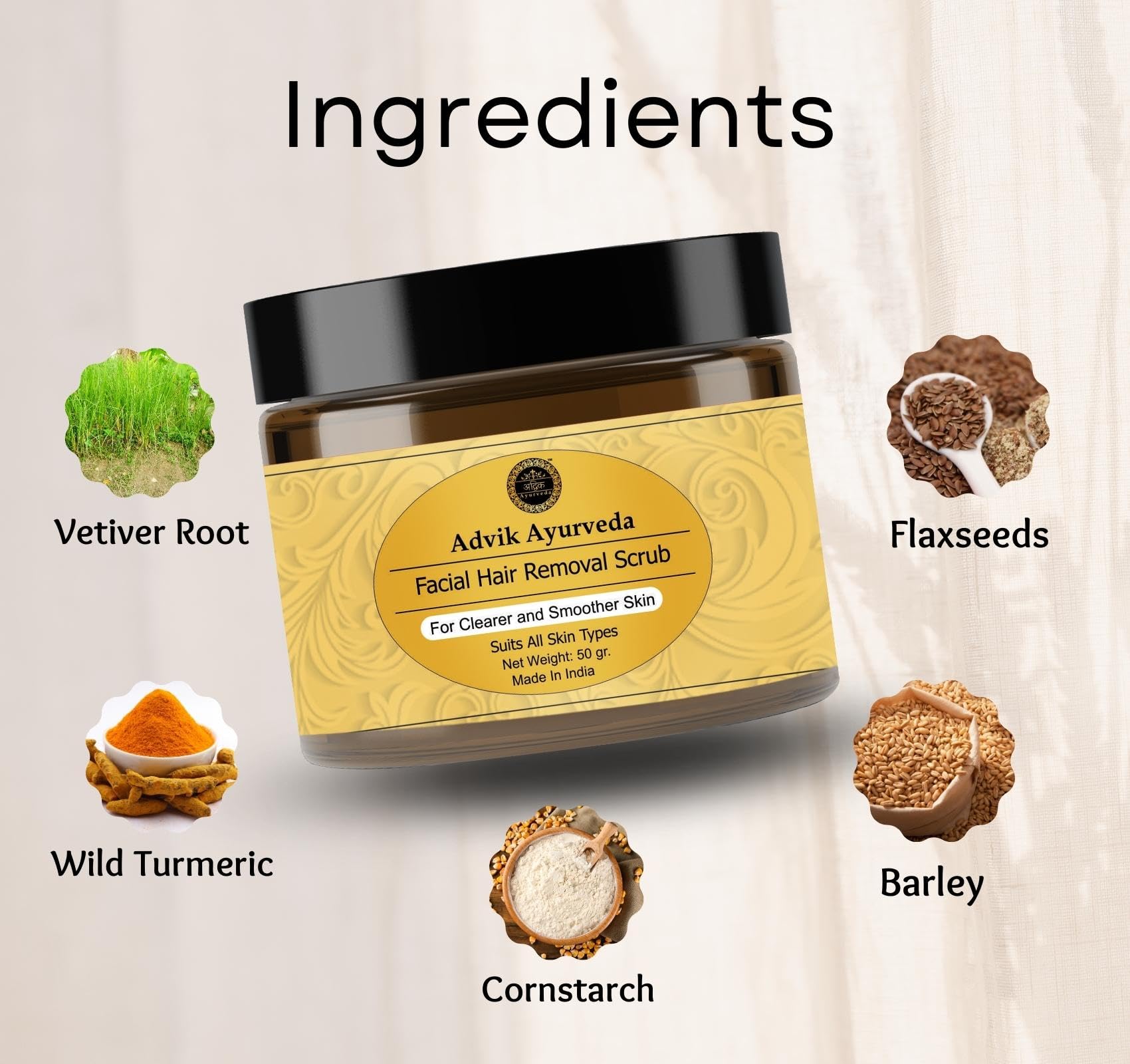 **Advik Ayurveda Facial Hair Removal Scrub 50g & Aloe Vera Gel 100g – Skin Smoothing Combo | Painless Hair Reduction | Hydrating & Moisturizing Aloe Gel for Face & Body | Perfect for Sensitive Skin & Post-Waxing Care**    *(Use Case: Ideal for at-home spa days, pre-wedding skincare routines, and soothing post-hair removal irritation.)*