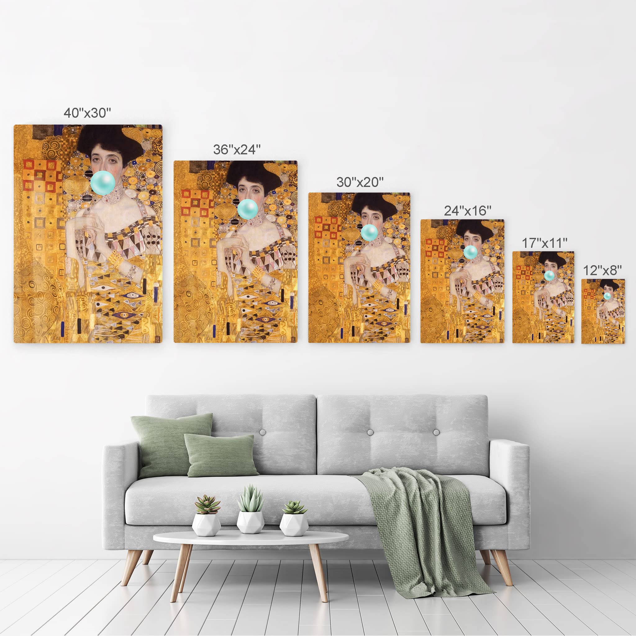 Gustav Klimt's The Woman in Gold - Adele Bloch-Bauer I Teal Blue Art Metal Print | Classic Oil Painting Reproduction Wall Decor | Ready to Hang Canvas for Living Room, Bedroom & Office | Made in USA 30x20