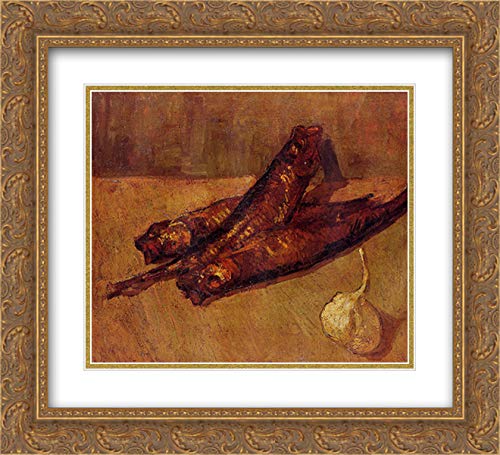 Vincent van Gogh Still Life With Bloaters And Garlic - 22x20 Inch Gold Ornate Framed Museum Art Print with Double Matting | Wall Decor for Living Room, Dining Room & Office
