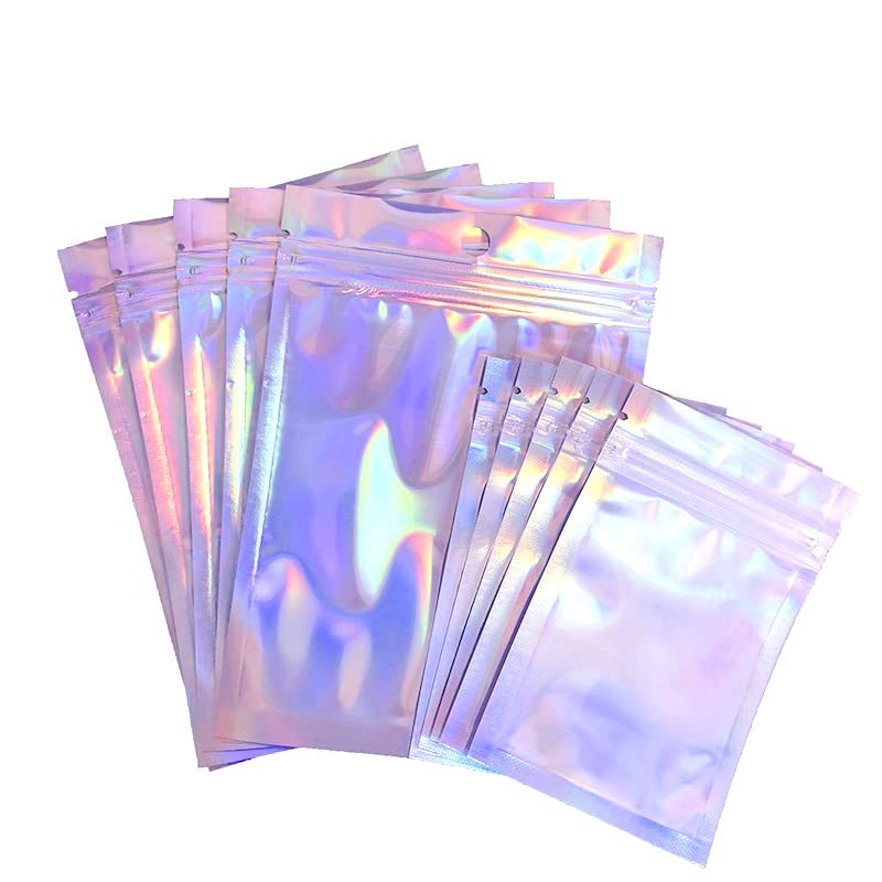 100PCS Reusable Zip Lock Sealing Bags - Double Sided Holographic Smell Proof Storage Bags (3x4 Inch) for Food, Snacks, Jewelry & Travel Essentials | Airtight & Leakproof Foil Pouch Bags for Kitchen, Office & Organizing