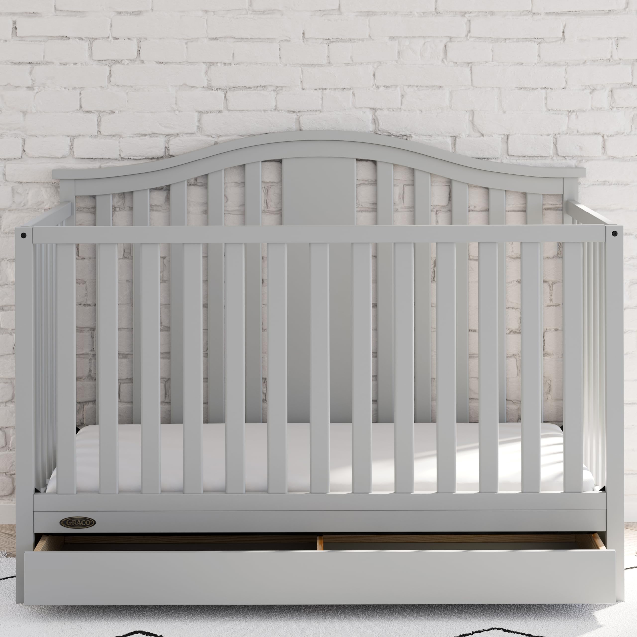 Graco Solano 4-in-1 Convertible Crib with Storage Drawer in Pebble Gray – GREENGUARD Gold Certified, Converts to Toddler & Full-Size Bed | Safe Nursery Furniture for Baby & Kids Room | Space-Saving Design with Built-in Storage