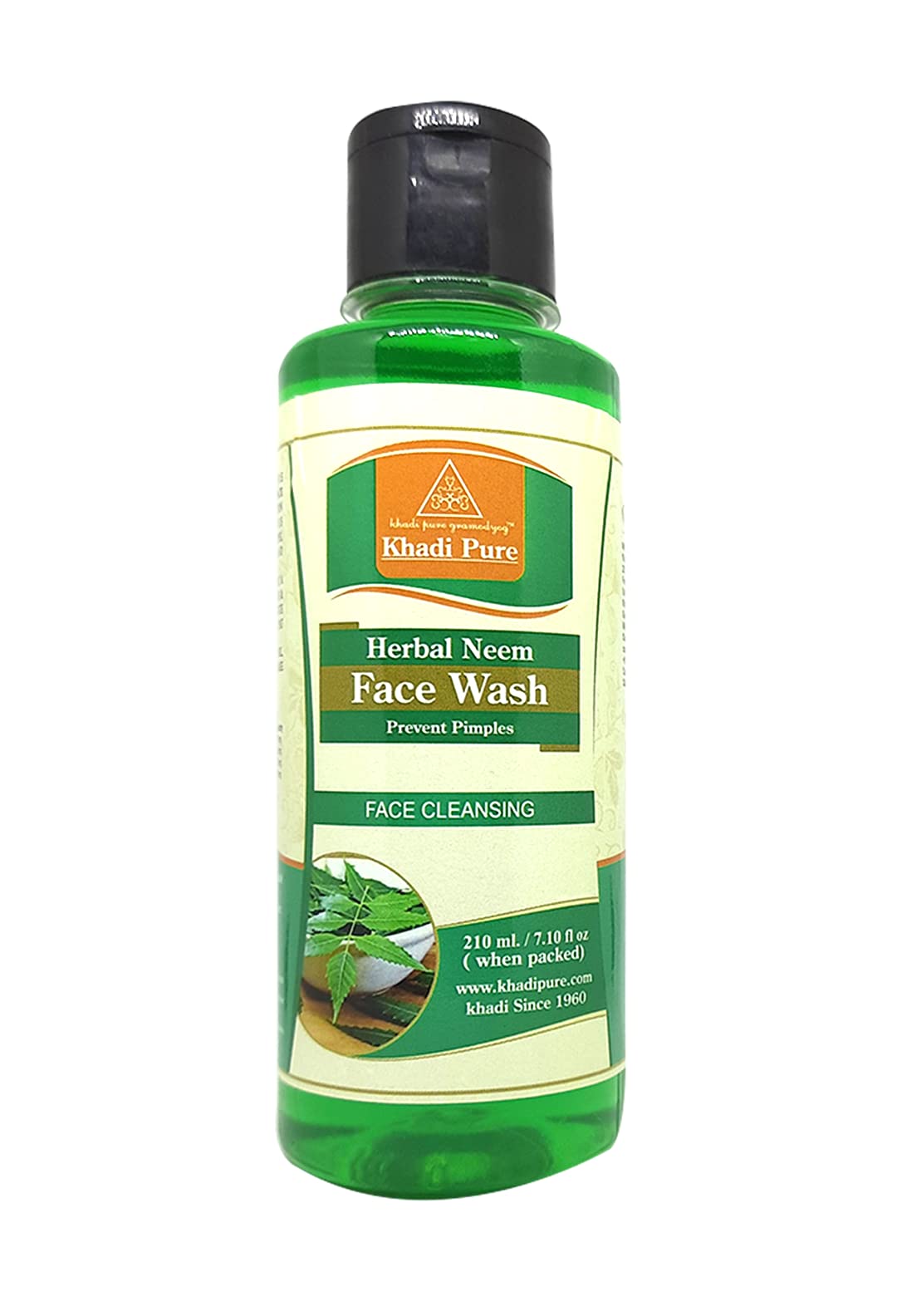 Khadi Pure Herbal Neem Face Wash for Acne & Oily Skin - 210ml | Natural Green Formula | Deep Cleansing & Oil Control | Perfect for Daily Skincare Routine & Travel