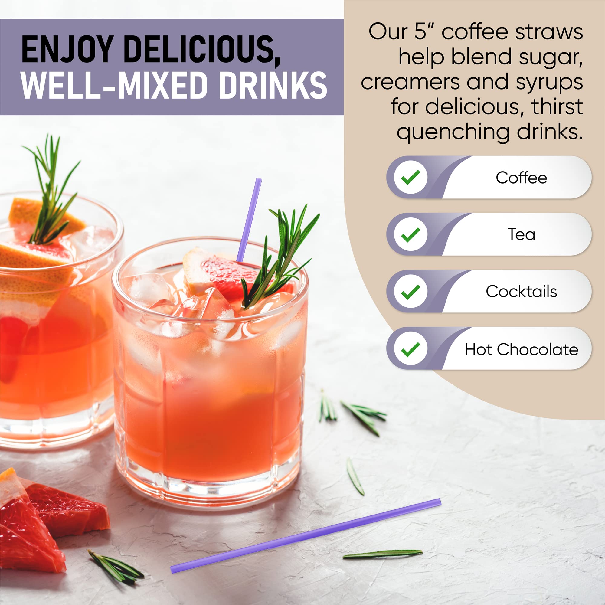 1000 Pack 5-Inch Purple Plastic Coffee Stirrers & Cocktail Straws - Disposable Stir Sticks for Coffee Bars, Restaurants, and Home Use - Made in USA (Perfect for Iced Coffee, Tea, Smoothies, and Beverage Mixing)
