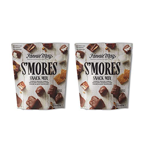 Fannie May S'mores Snack Mix - Milk Chocolate Covered Mini Marshmallows & Graham Cereal - 18oz Resealable Bag (Pack of 2) - Perfect for Camping, Movie Nights & Party Snacks
