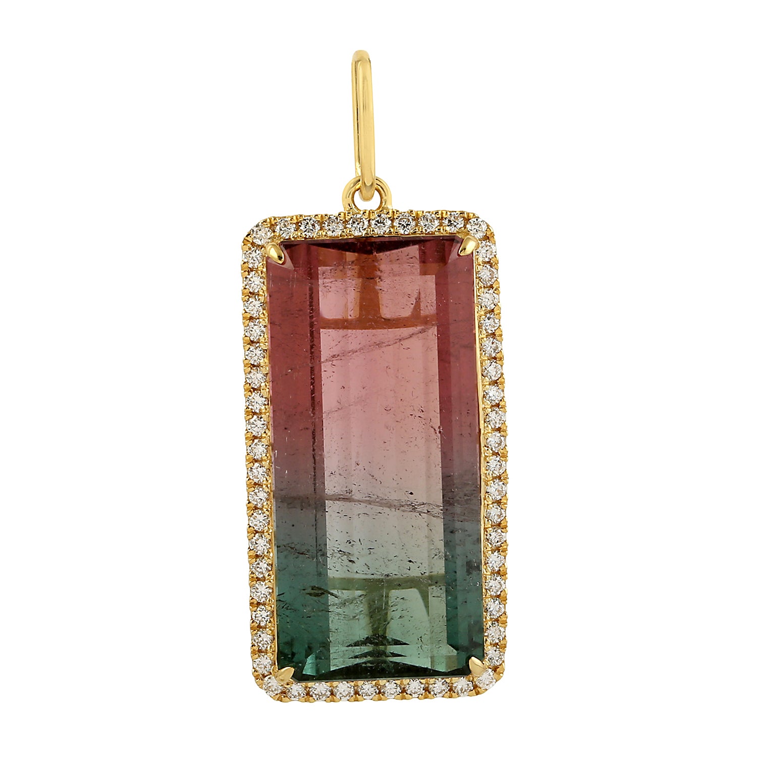 18K Yellow Gold Octagon Cut Tourmaline Pave Diamond Charm Pendant Necklace - Elegant Jewelry Gift for Women, Perfect for Anniversary, Birthday & Special Occasions
