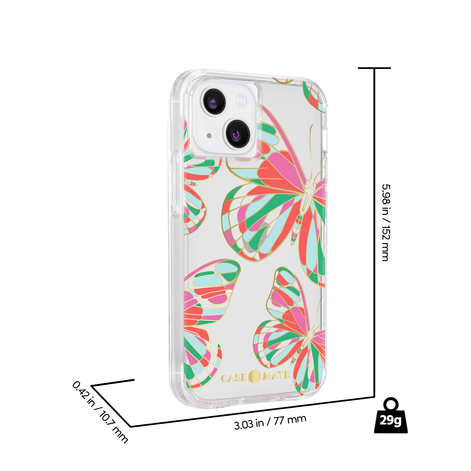 Case-Mate iPhone 13 Case for Women - 10ft Drop Protection & Wireless Charging - Luxury Gold Foil Butterfly Design - Shockproof & Anti-Scratch Phone Cover - Perfect for Everyday Use, Work & Travel