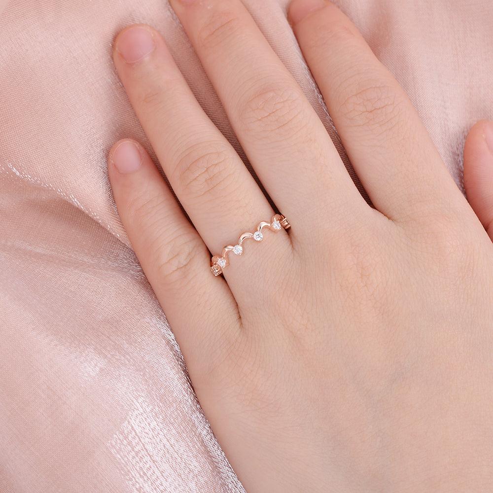 Moissanite Wave Inspired Cluster Rose Gold Wedding Band Ring for Women - Elegant Stackable Jewelry for Bridal, Anniversary & Special Occasions