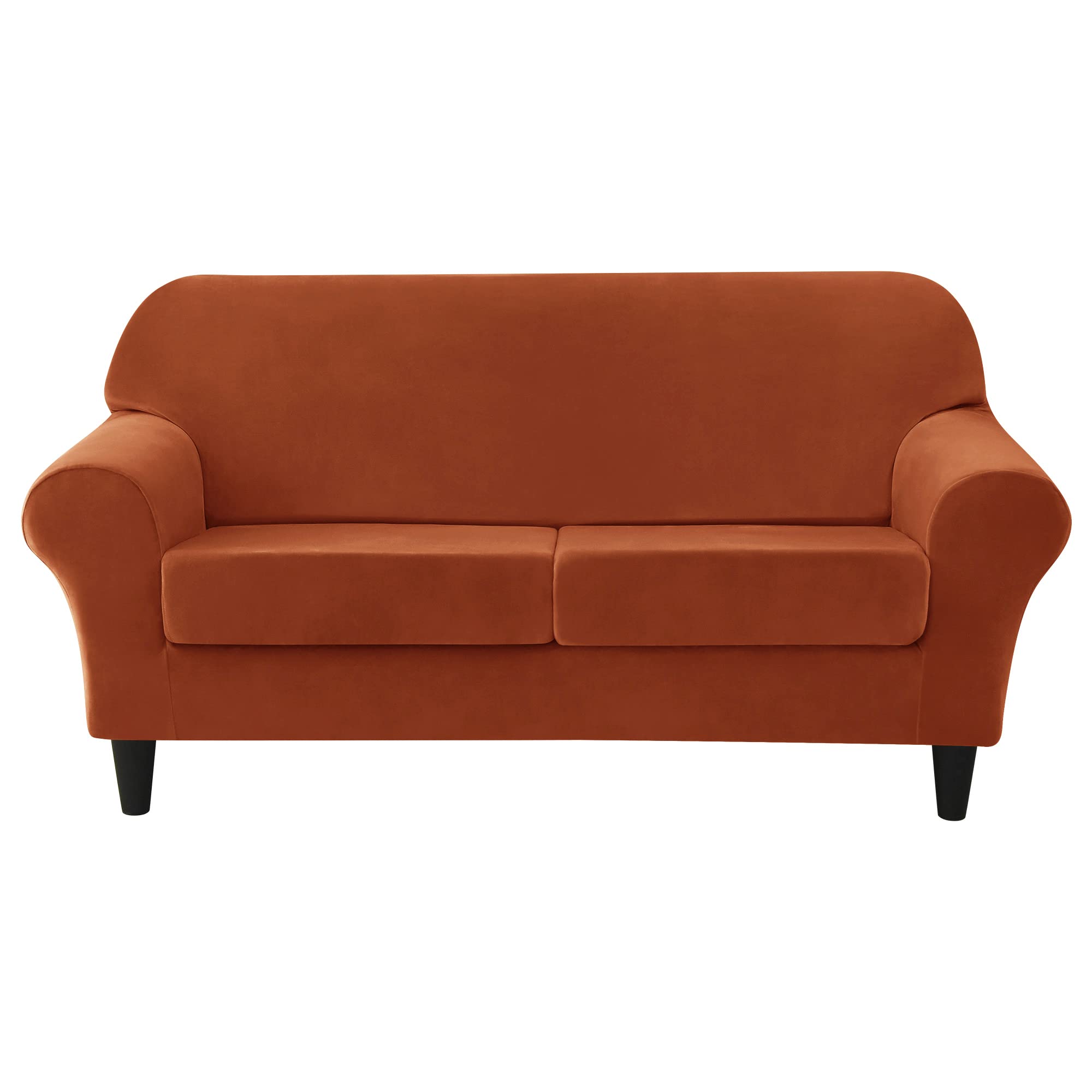Ultra Soft Velvet Stretch Sofa Slipcover - Pet & Kid Friendly Furniture Protector Couch Cover (Red Brown, Medium) | Perfect for Living Room, Family Room & Home Decor