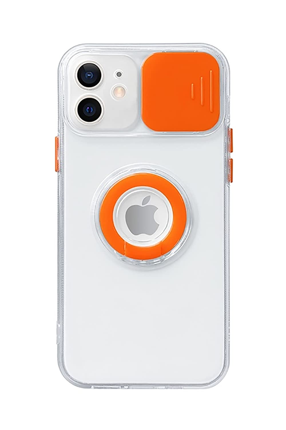 Colorful Candy Ring Holder & Slide Lens Cover - Soft Clear Protective Case Compatible with iPhone 13 Mini (Orange) | Perfect for Daily Use, Travel & Photography Protection