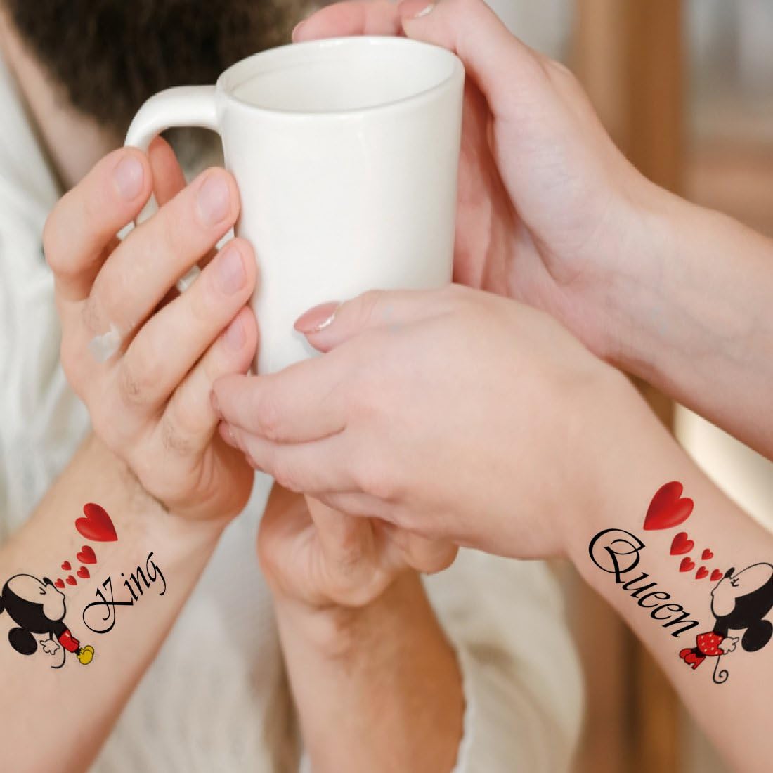 Tatmods King Queen Design Temporary Tattoo - Waterproof Fake Tattoos for Men & Women - Perfect for Parties, Halloween & Body Art
