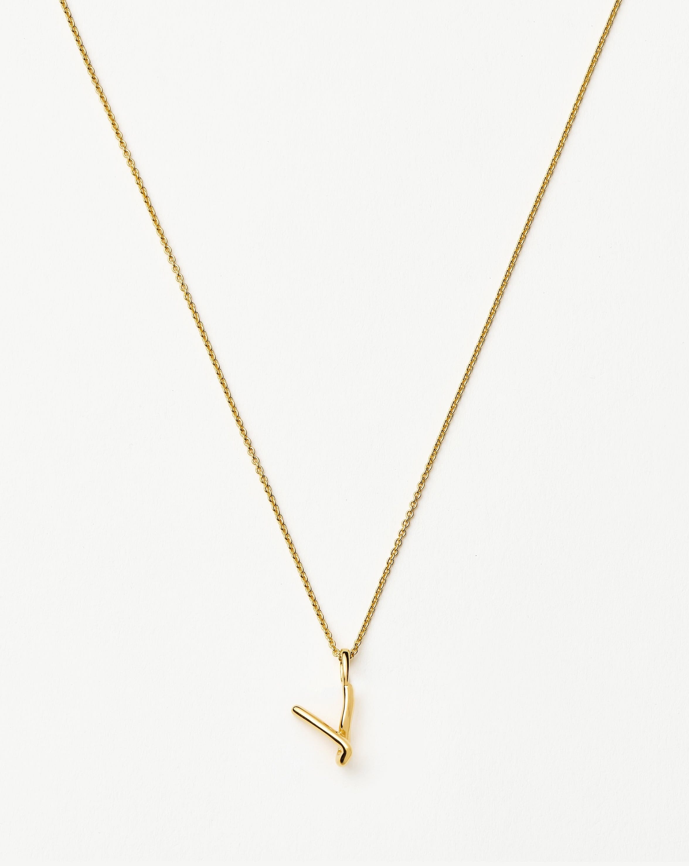 Curly Molten Mini Initial Necklace Letter V | 18k Gold Vermeil Personalized Jewelry for Women | Perfect Gift for Birthday, Anniversary & Valentine's Day