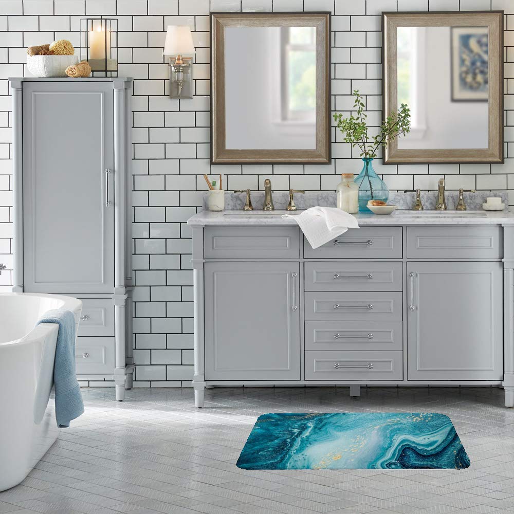 Non-Slip Bath Rug - Ocean Art Luxury Bath Mat, Super Absorbent Microfiber Velvet Shower Rug, Soft Bathroom Floor Carpet (24x16 Inch) for Bathroom, Shower & Entryway Decor