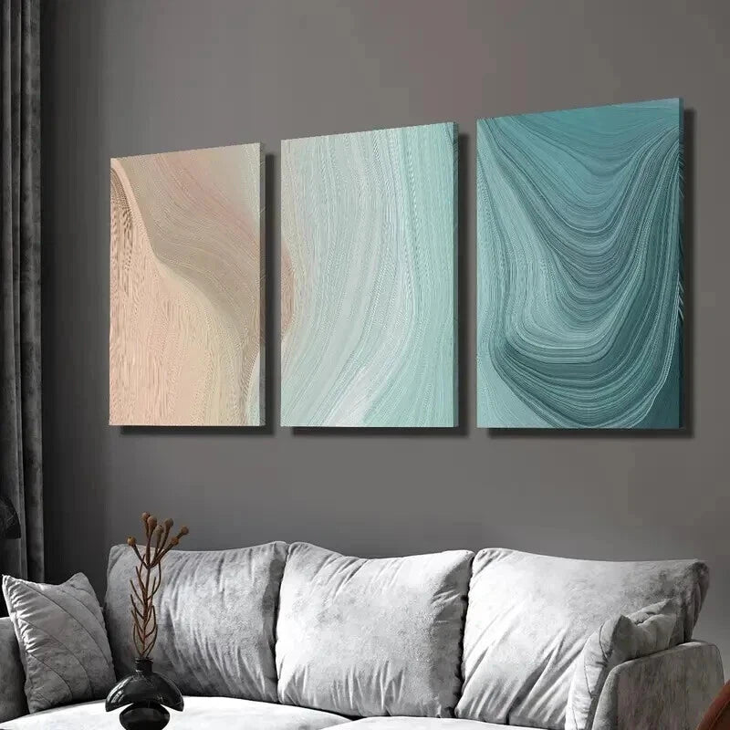 3-Piece Abstract Brown Turquoise Wall Art Set - 60x90cm Framed Canvas Prints | High Quality Australian Made Ready-to-Hang Decor for Living Room, Bedroom & Office
