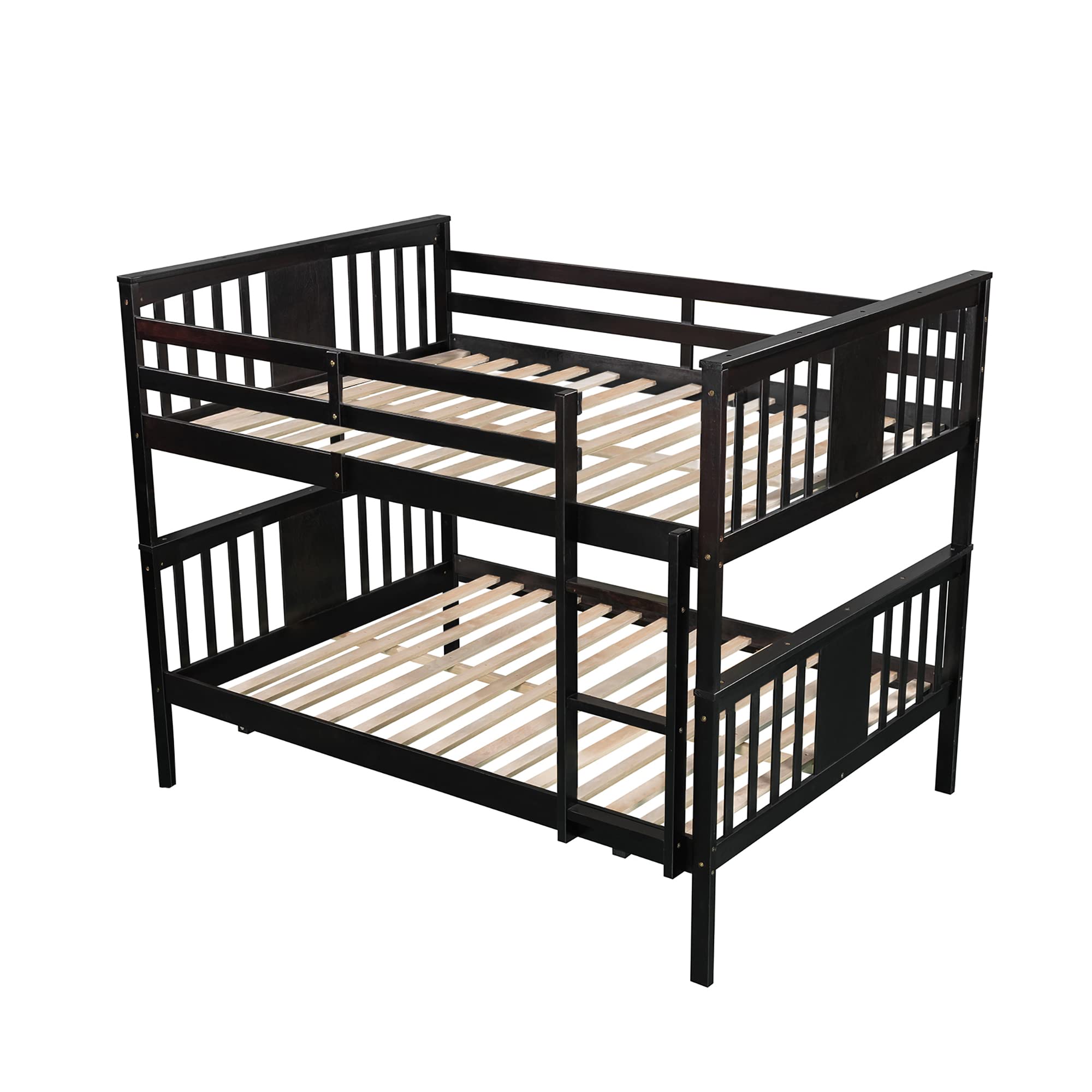 Harper & Bright Designs Full Over Full Bunk Bed - Solid Wood Twin Size Bunk Bed with Ladder for Kids & Teens - Space Saving Bedroom Furniture for Small Rooms (Espresso Finish) - Perfect for Shared Kids' Rooms, Sleepovers & Dormitories