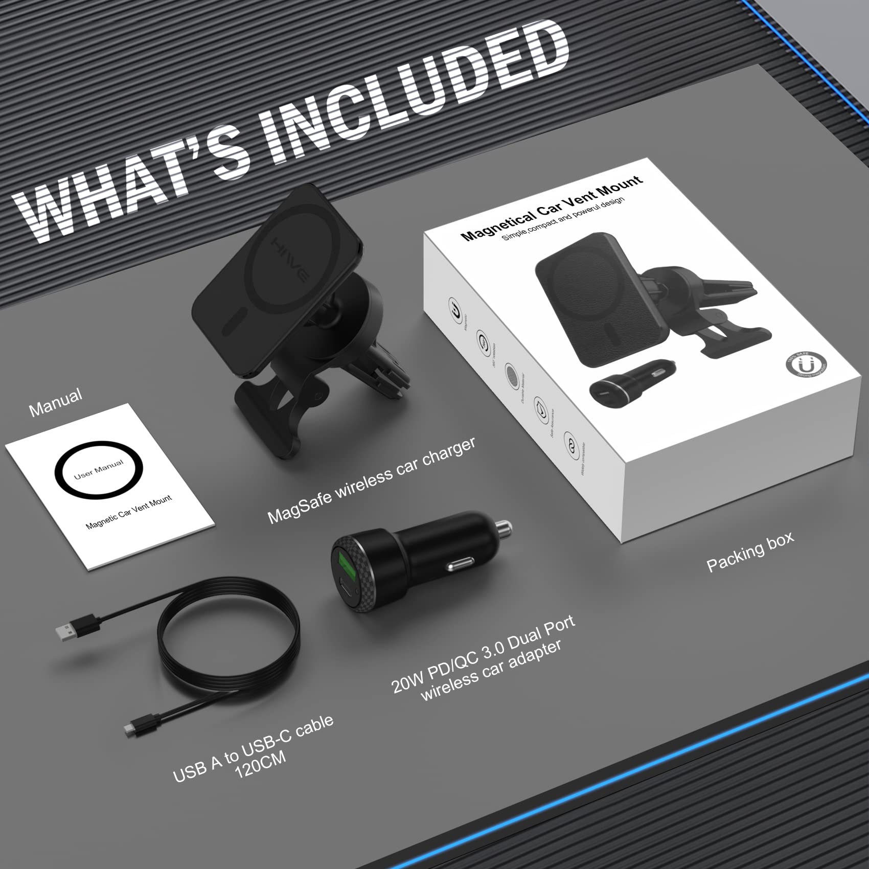 15W Magnetic Wireless Car Charger for MagSafe iPhone 16/15/14/13/12 Series - Strong Hold Fast Charging Phone Mount with USB Car Adapter (Black) | Perfect for Safe Hands-Free Charging While Driving