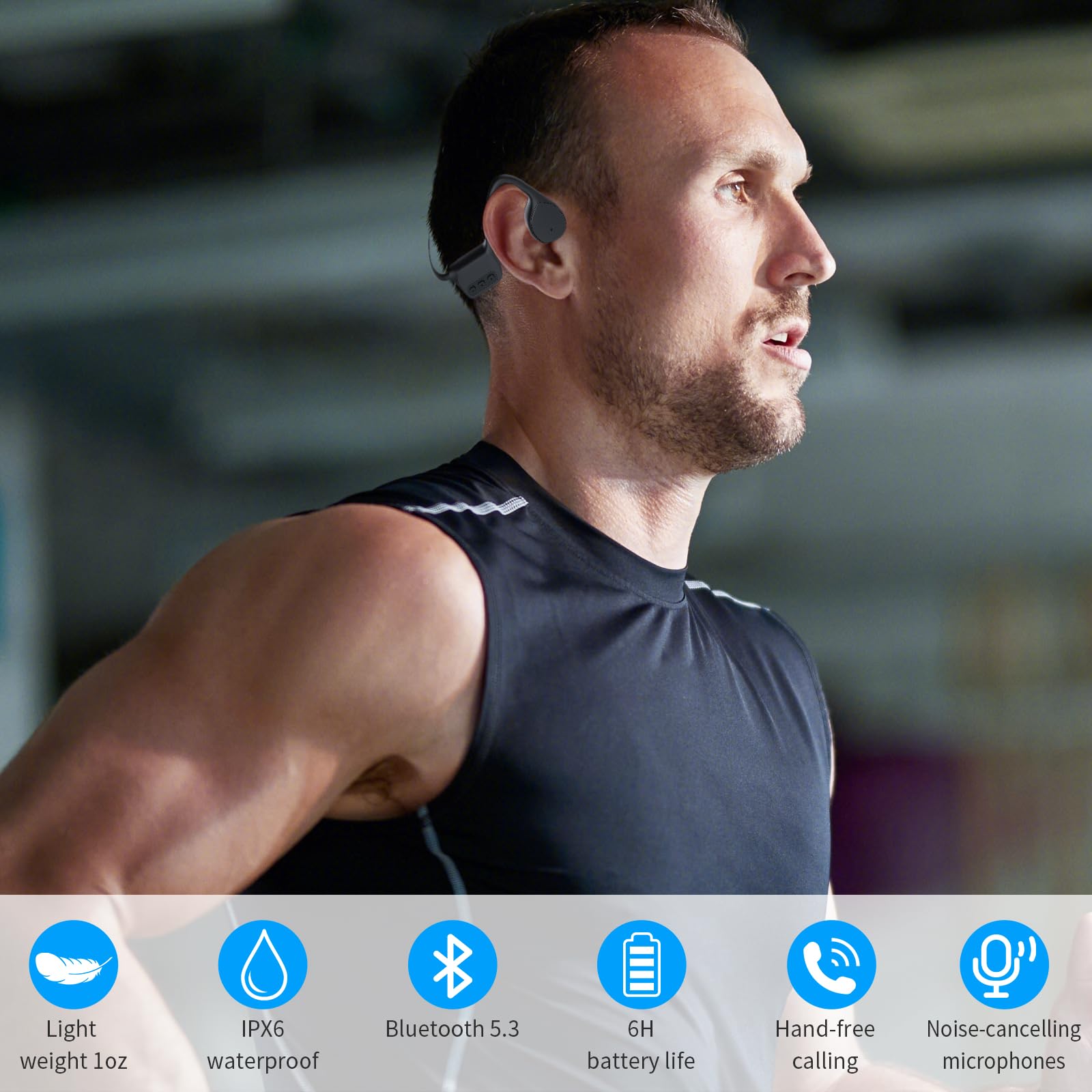 **Wireless Bone Conduction Headphones with Bluetooth, Built-in Mic & Waterproof Design - Open Ear Headset for Running, Cycling, Workout, Gym & Outdoor Sports**