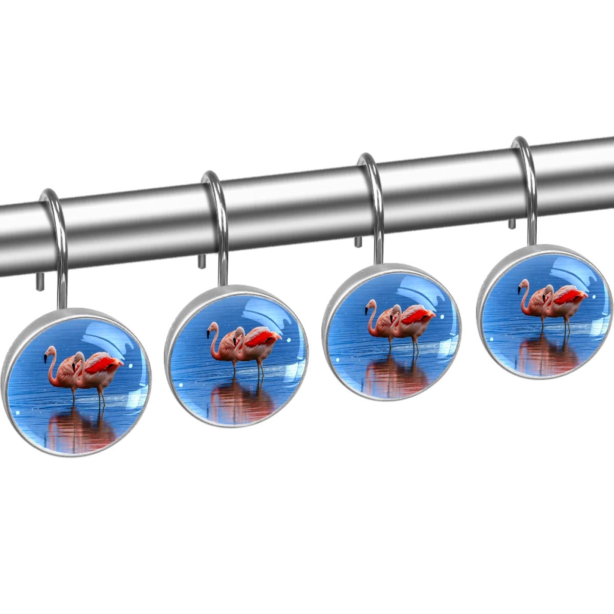 12 PCS Flamingo Printed Shower Curtain Hooks - Decorative Bathroom Accessories for Home Decor | Perfect for Beach Theme Bathrooms and Tropical Style Decor