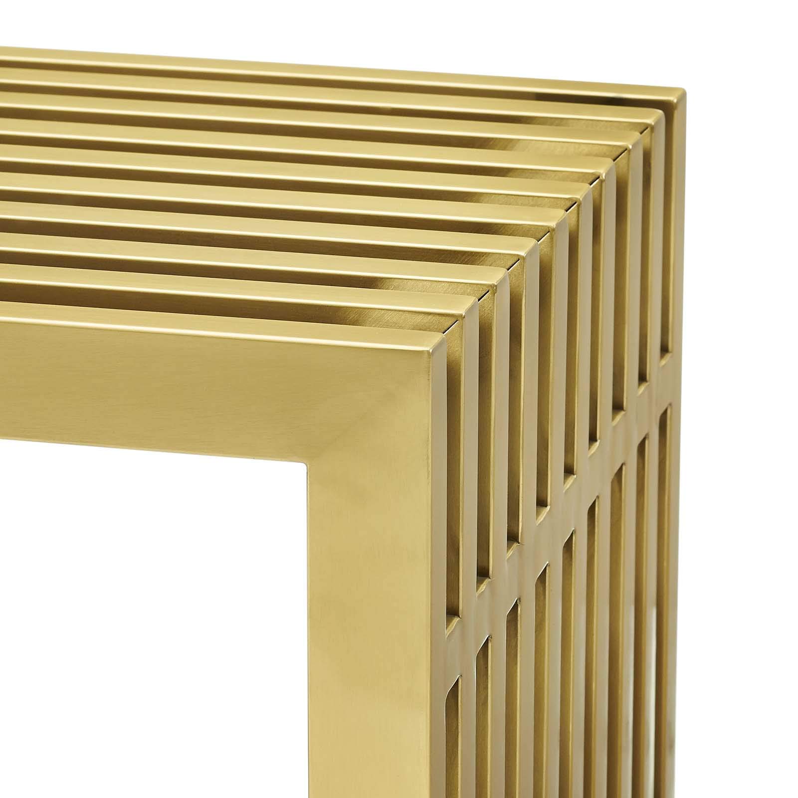 Modway Gridiron Contemporary Modern Gold Stainless Steel Large Bench - 60 Inch Entryway Bench with Cushion, Sturdy Metal Frame for Living Room, Bedroom, or Hallway Decor