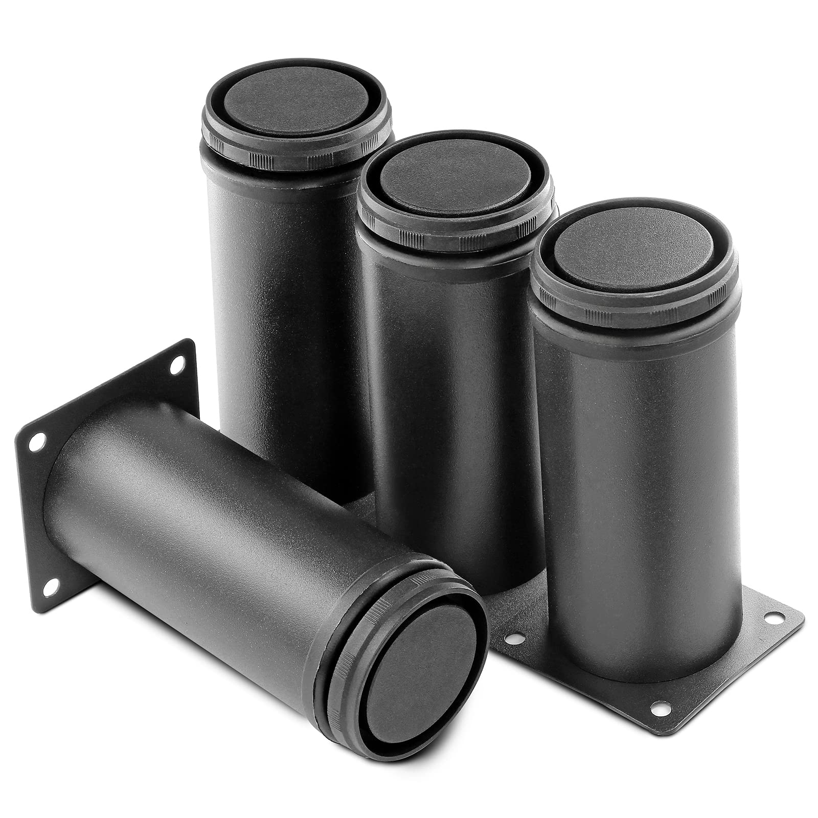 5 Inch Adjustable Stainless Steel Furniture Legs - Round Black Metal Legs for Coffee Table, Cabinet, Desk, Sofa & Shelves (Set of 4) - Perfect for Modern Home & Office Furniture Upgrades