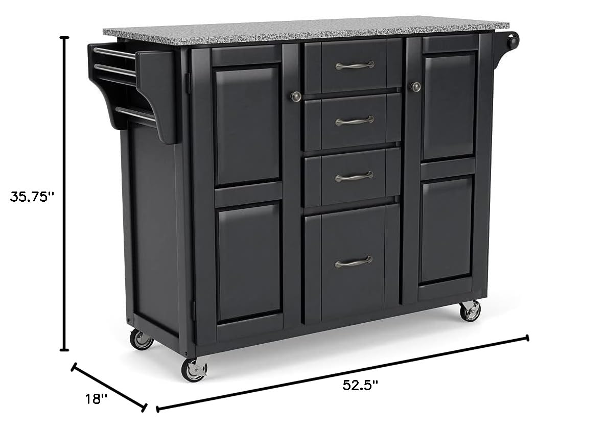 Home Styles Large Mobile Create-a-Cart Black Finish Two Door Cabinet Kitchen Cart with Salt and Pepper Granite Top & Adjustable Shelves - Perfect for Small Kitchen Storage, Dining Room Organization & Rolling Serving Cart
