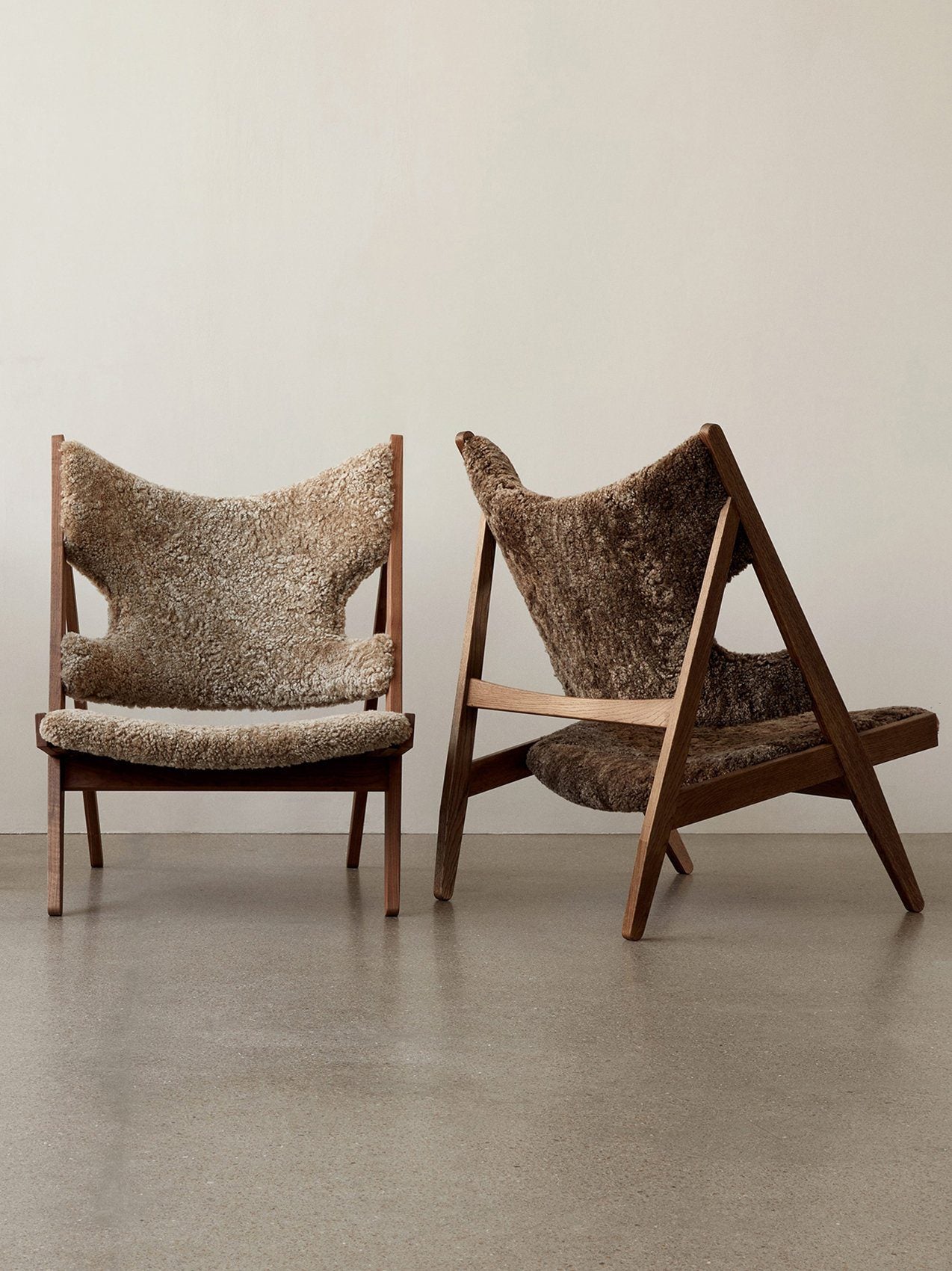 PRE ORDER AUDO CPH Knitting Lounge Chair - Dark Stained Oak Base with Sheepskin Upholstery - Modern Scandinavian Design for Living Room, Bedroom or Nursery