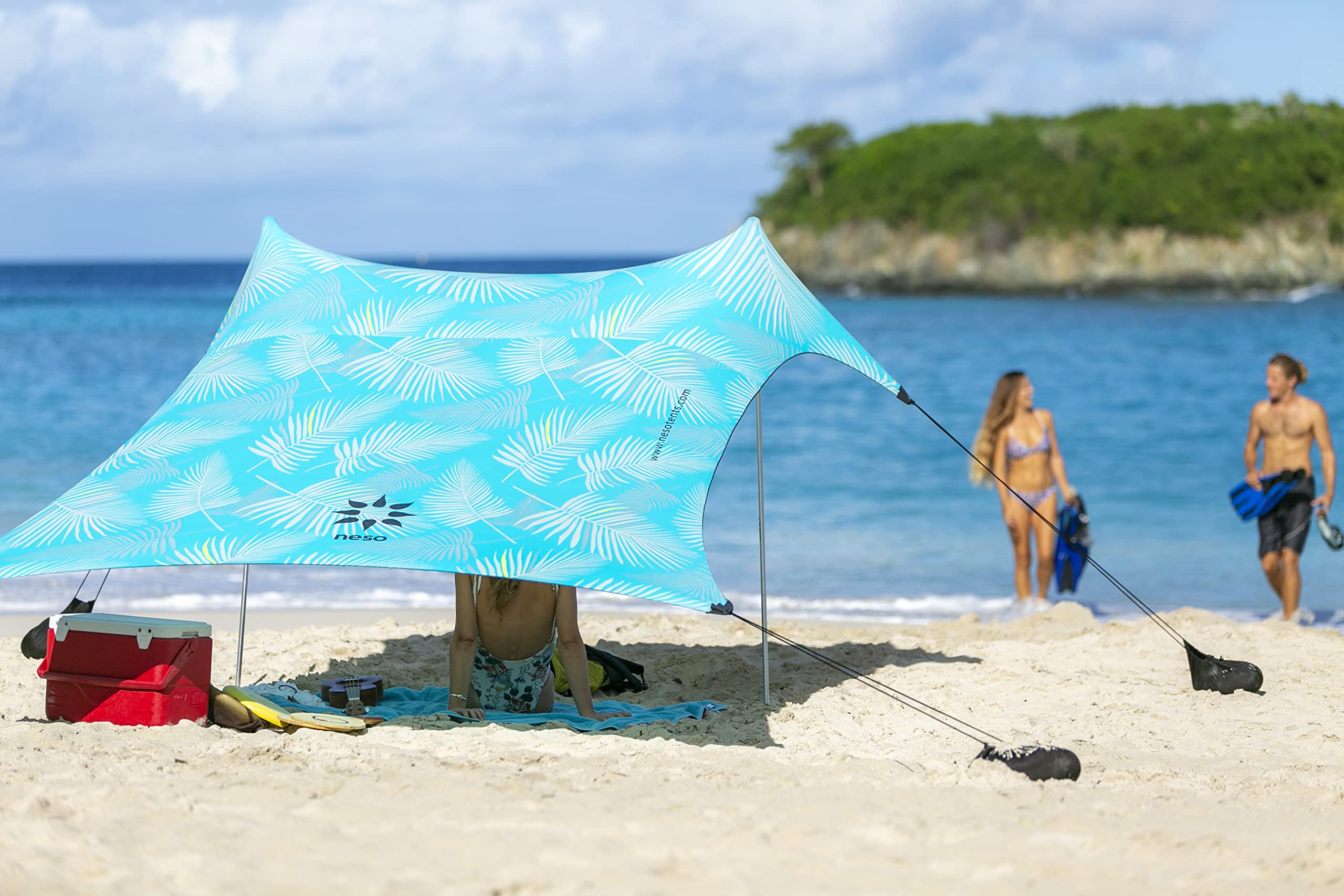 Neso Tents 7' x 7' Beach Tent with Sand Anchor - Portable Sun Canopy Shade with Patented Reinforced Corners - Perfect for Beach, Camping, Picnics & Outdoor Family Activities
