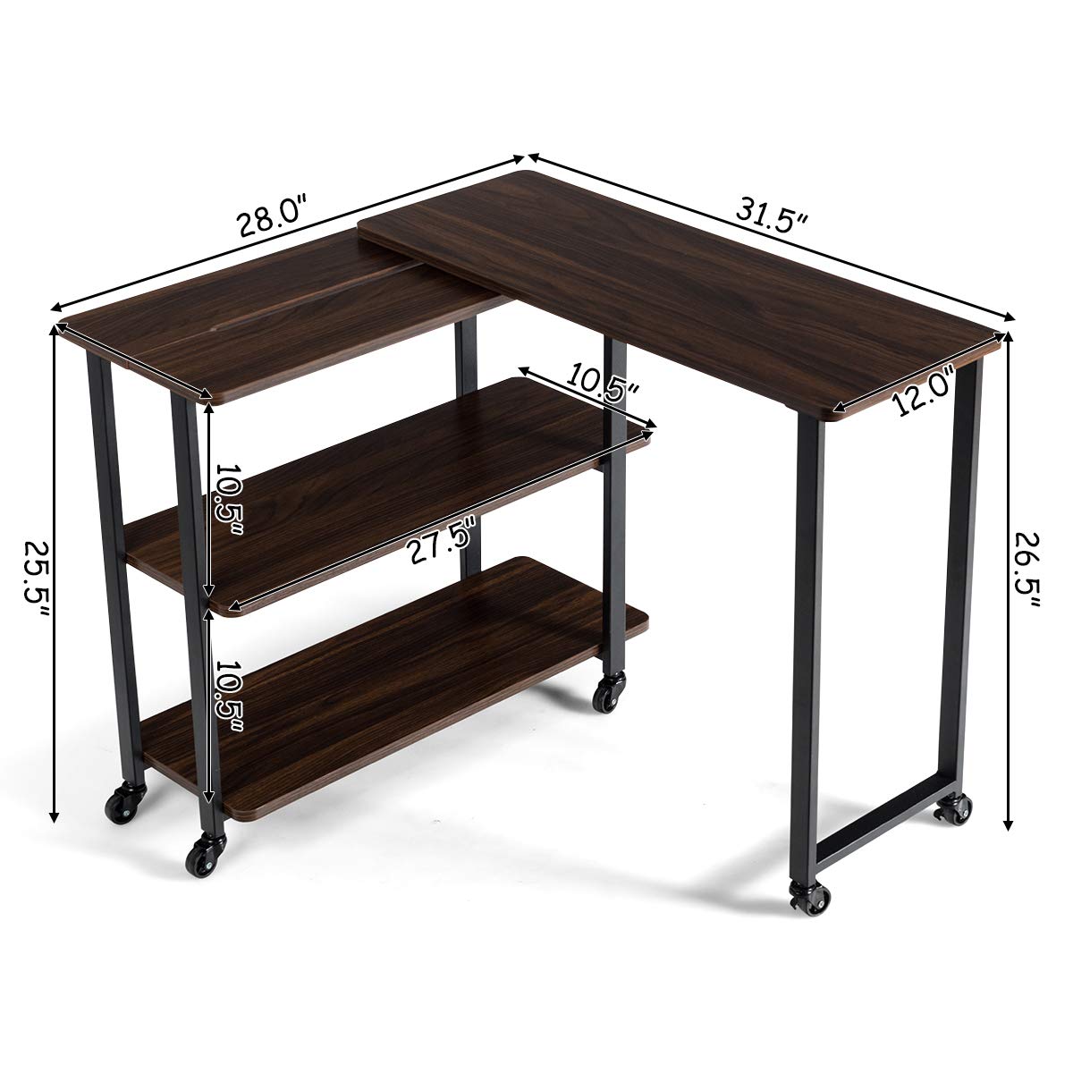 Tangkula 360° Rotating Sofa Side Table with 2-Tier Storage - Patented Mobile Couch Desk for Laptop, Snacks & Home Office - Sturdy Metal Frame Living Room & Bedroom Organizer
