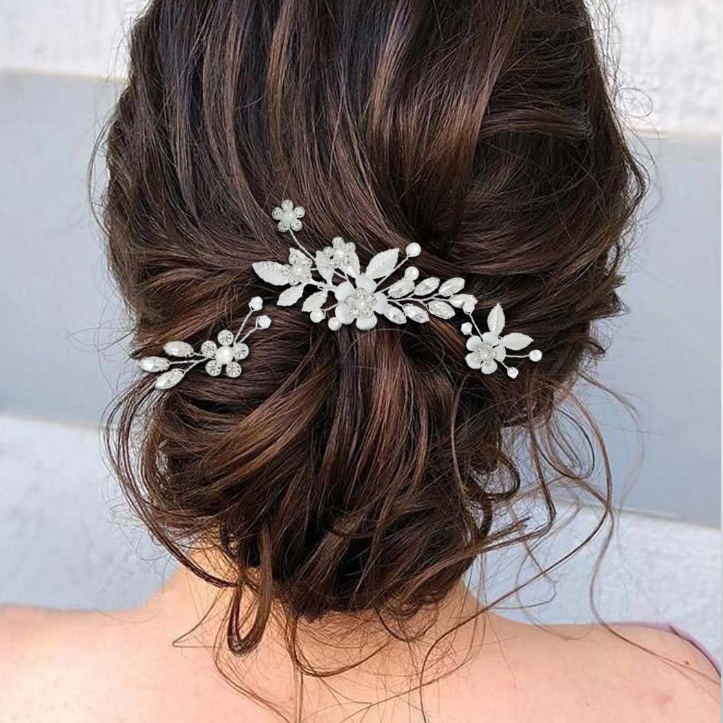 **IYOU Silver Flower Bridal Hair Pins – Crystal Wedding Hair Accessories for Women (Pack of 3) – Perfect for Weddings, Prom, Communion & Special Occasions**