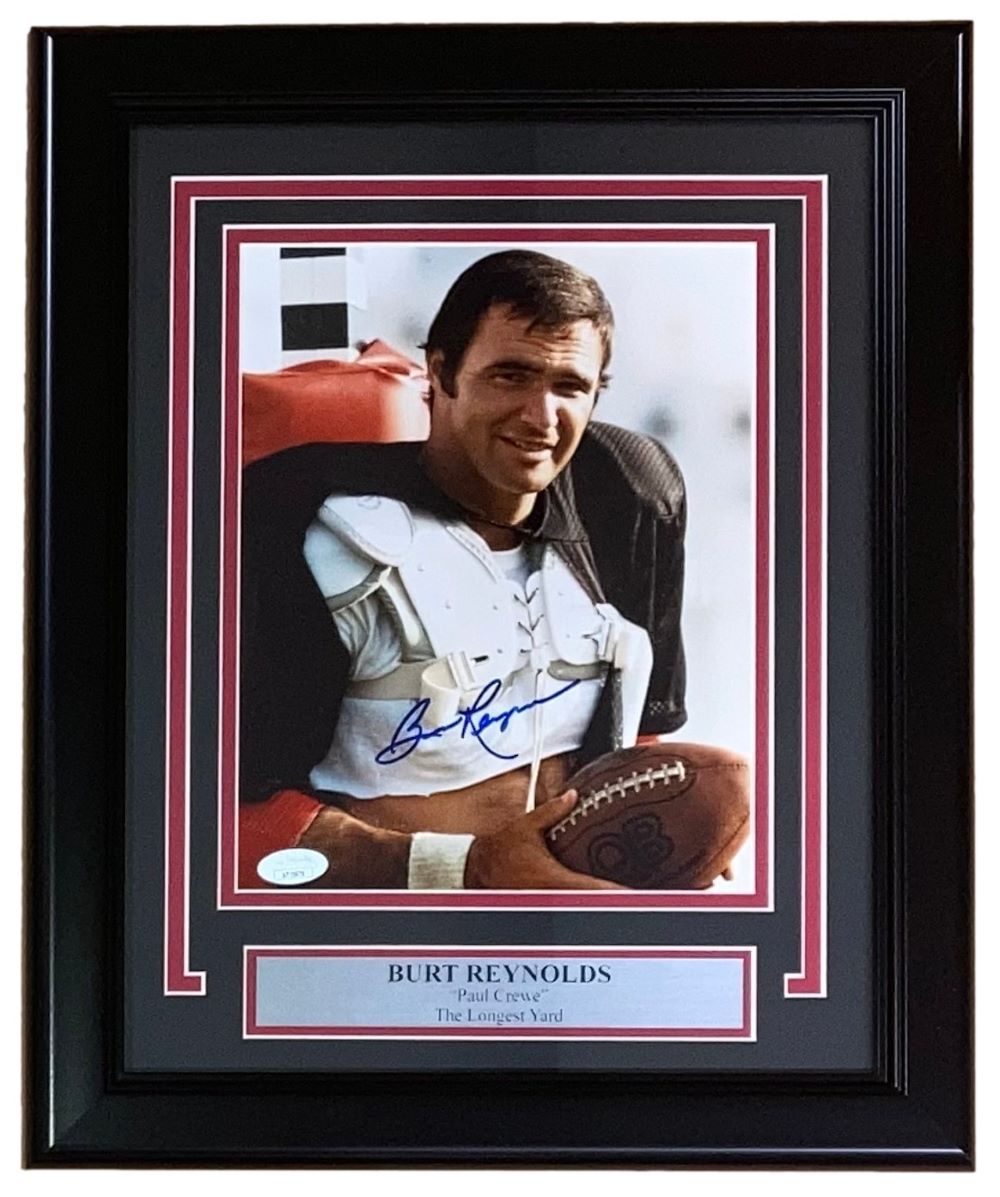 Burt Reynolds Autographed Framed 8x10 Photo - The Longest Yard Movie Memorabilia - JSA Certified Collectible - Perfect for Film Fans & Sports Memorabilia Collections