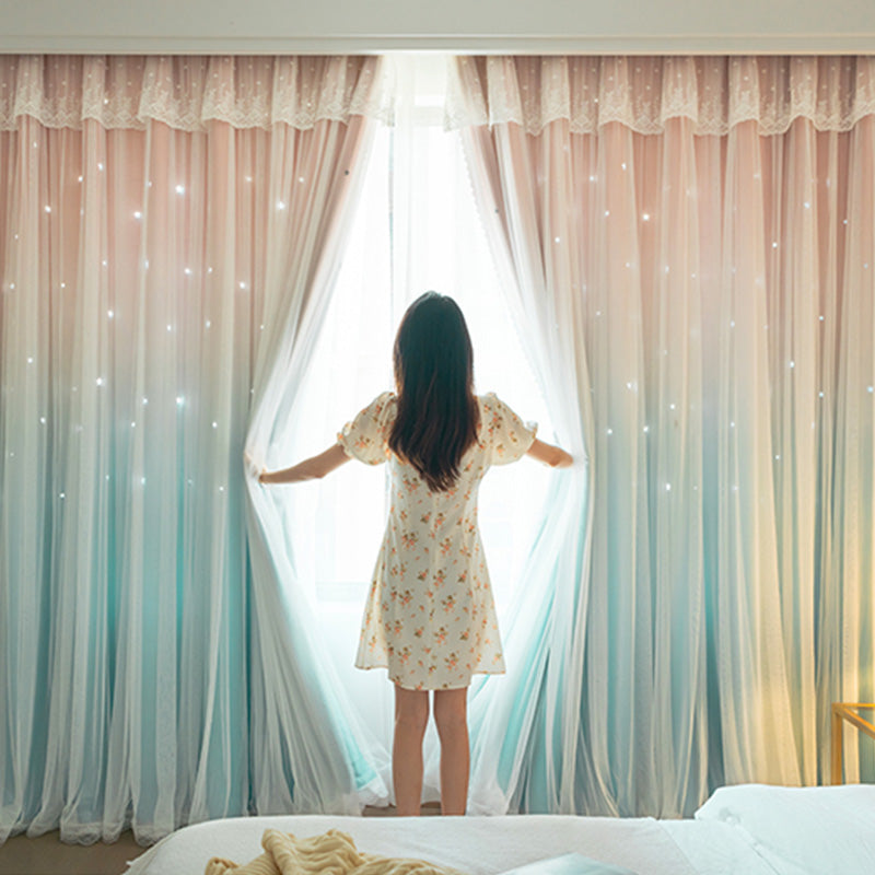 Seraphina Two Layer Hollow Stars Ombre Blackout Custom Curtains for Bedroom & Living Room - Light Blocking Window Treatment for Home Decor