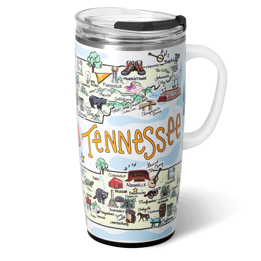 22oz Tennessee Insulated Travel Mug - Stainless Steel Coffee Tumbler with Lid, Leak-Proof & Sweat-Proof - Perfect for Commuting, Camping & Outdoor Adventures
